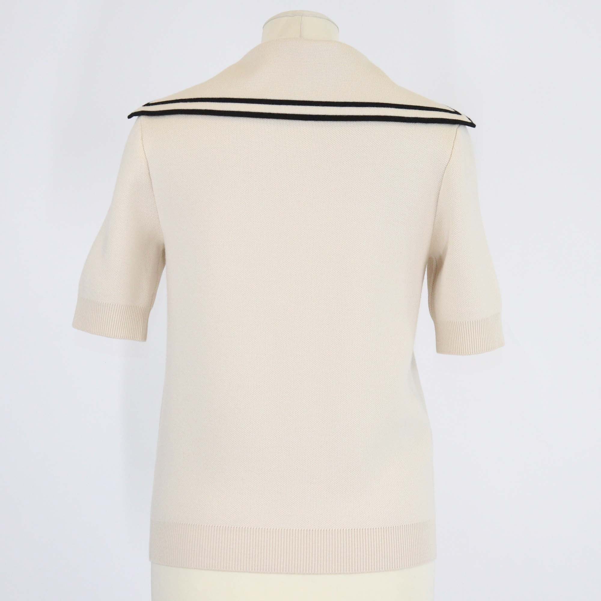 Gucci Beige/Black Wool Horsebit Chain Short Sleeve Polo Top