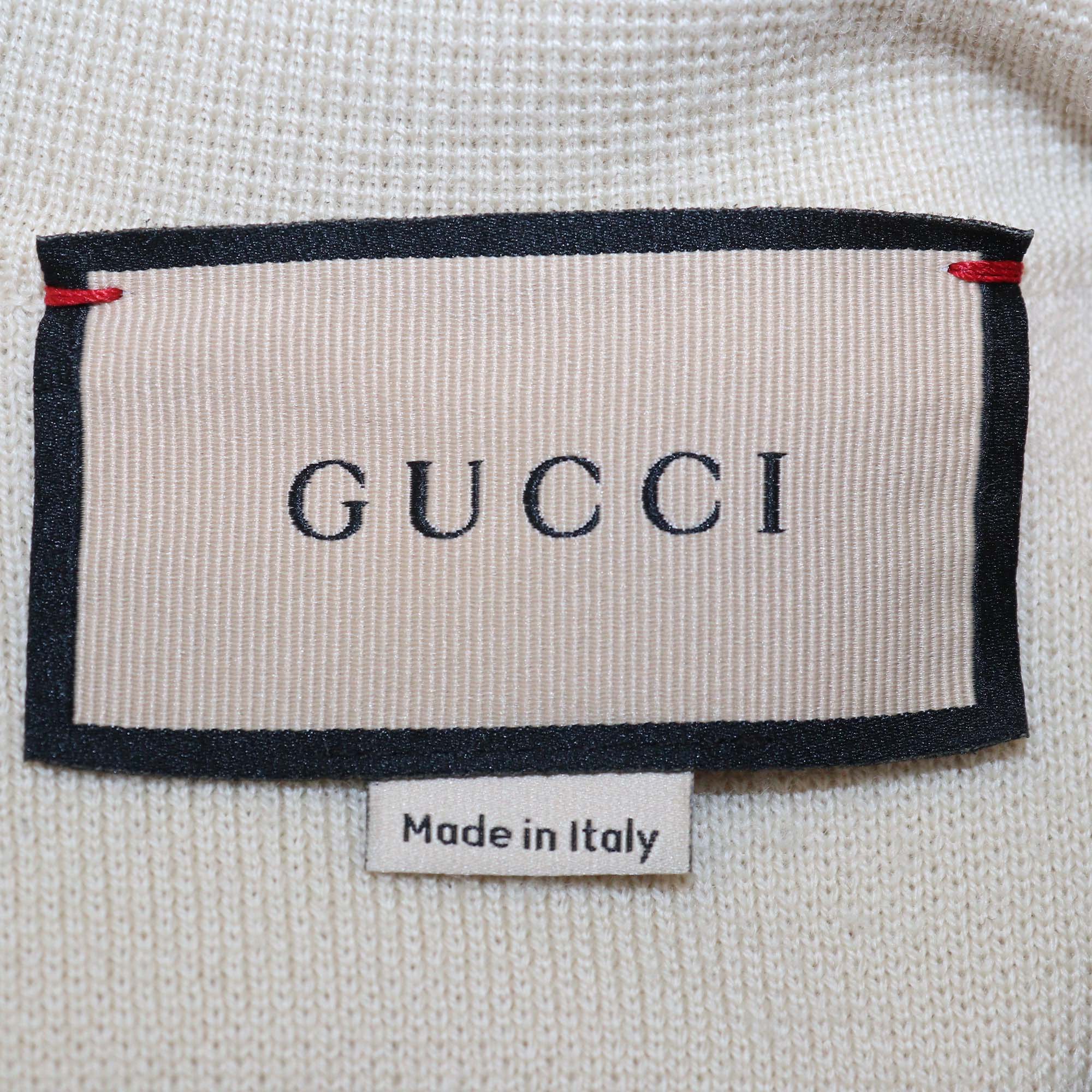 Gucci Beige/Black Wool Horsebit Chain Short Sleeve Polo Top