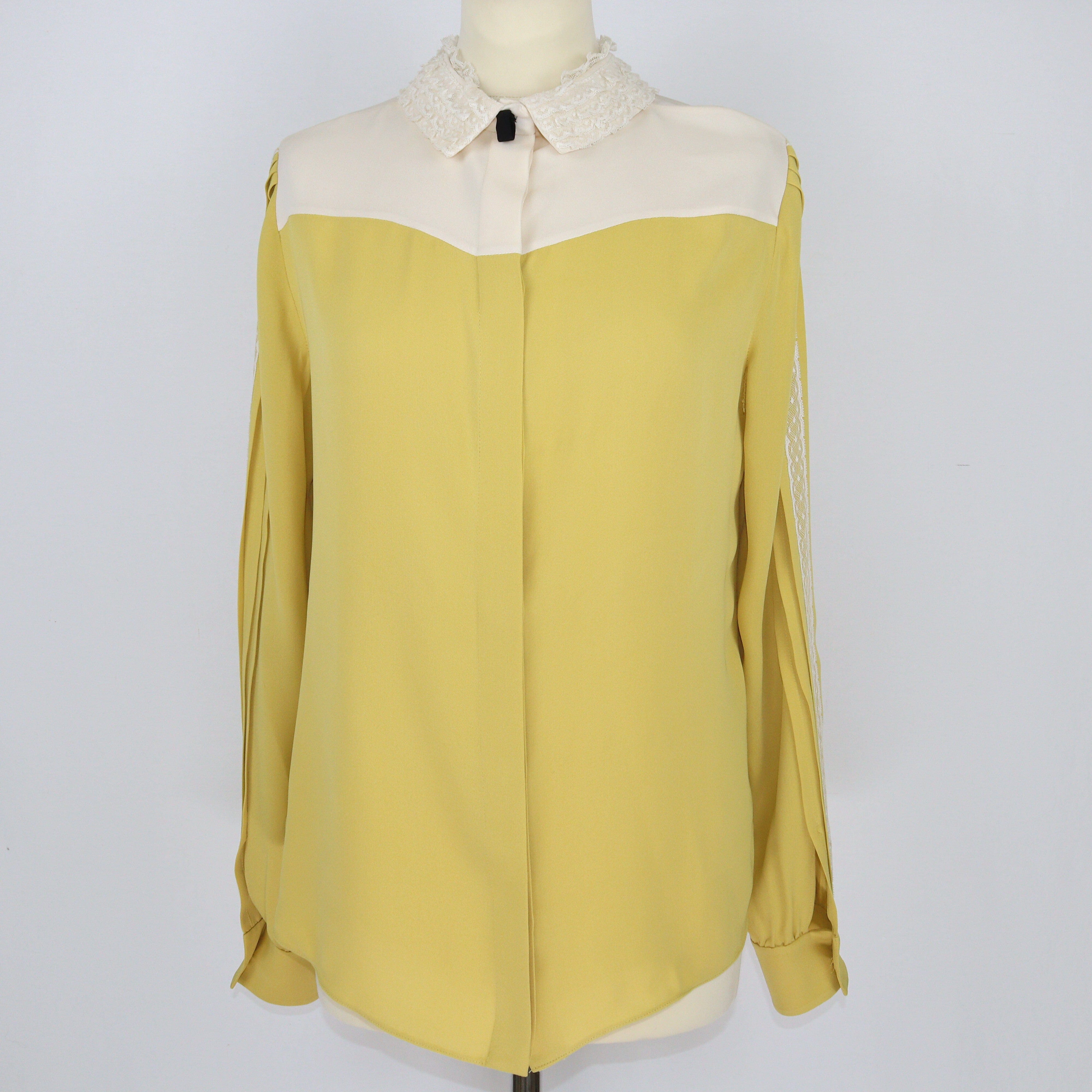 Yellow/Cream Pleated & Lace Detail Shirt Clothing Valentino 