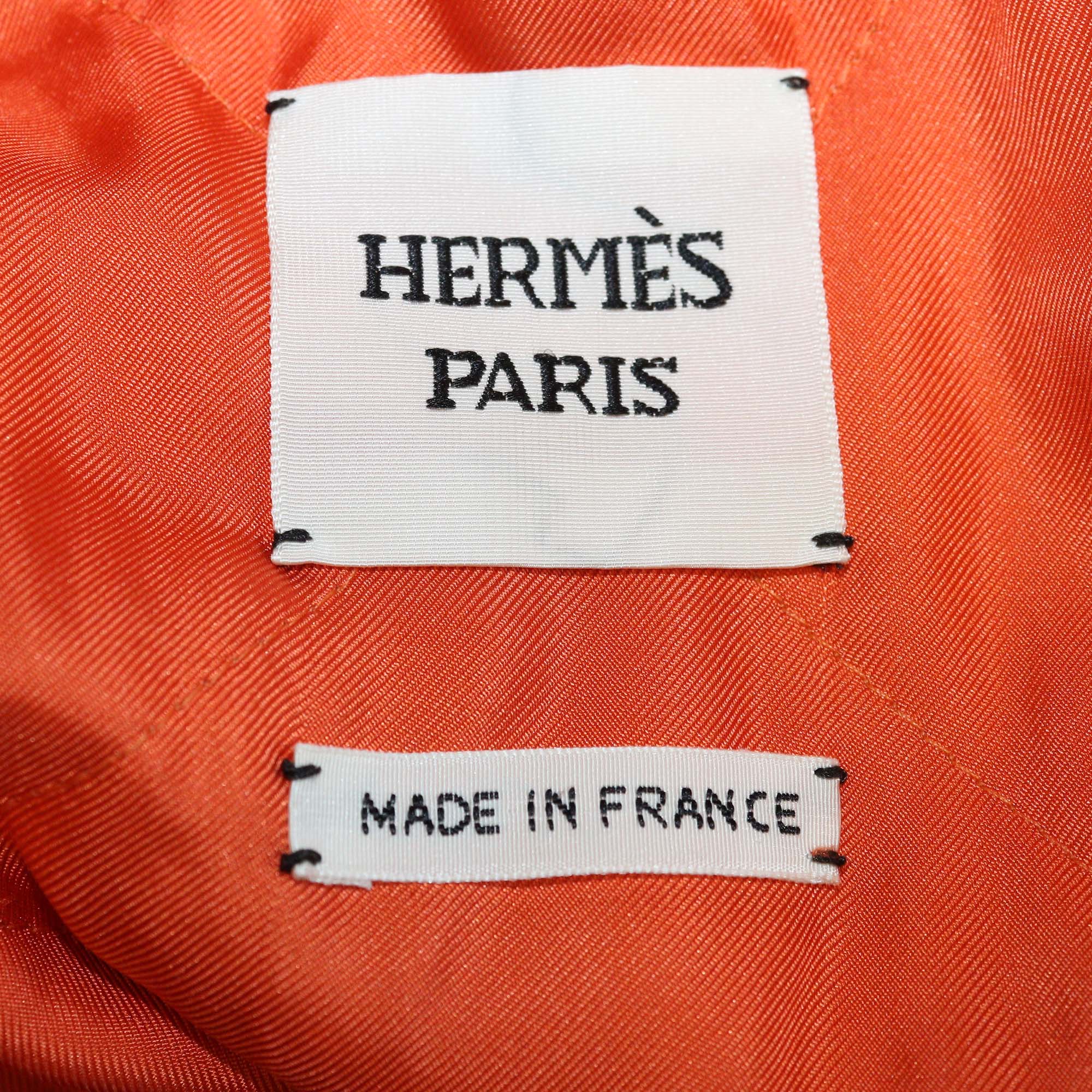 Hermes Orange Lava Silk Coloriages de Jour Quilted Overshirt