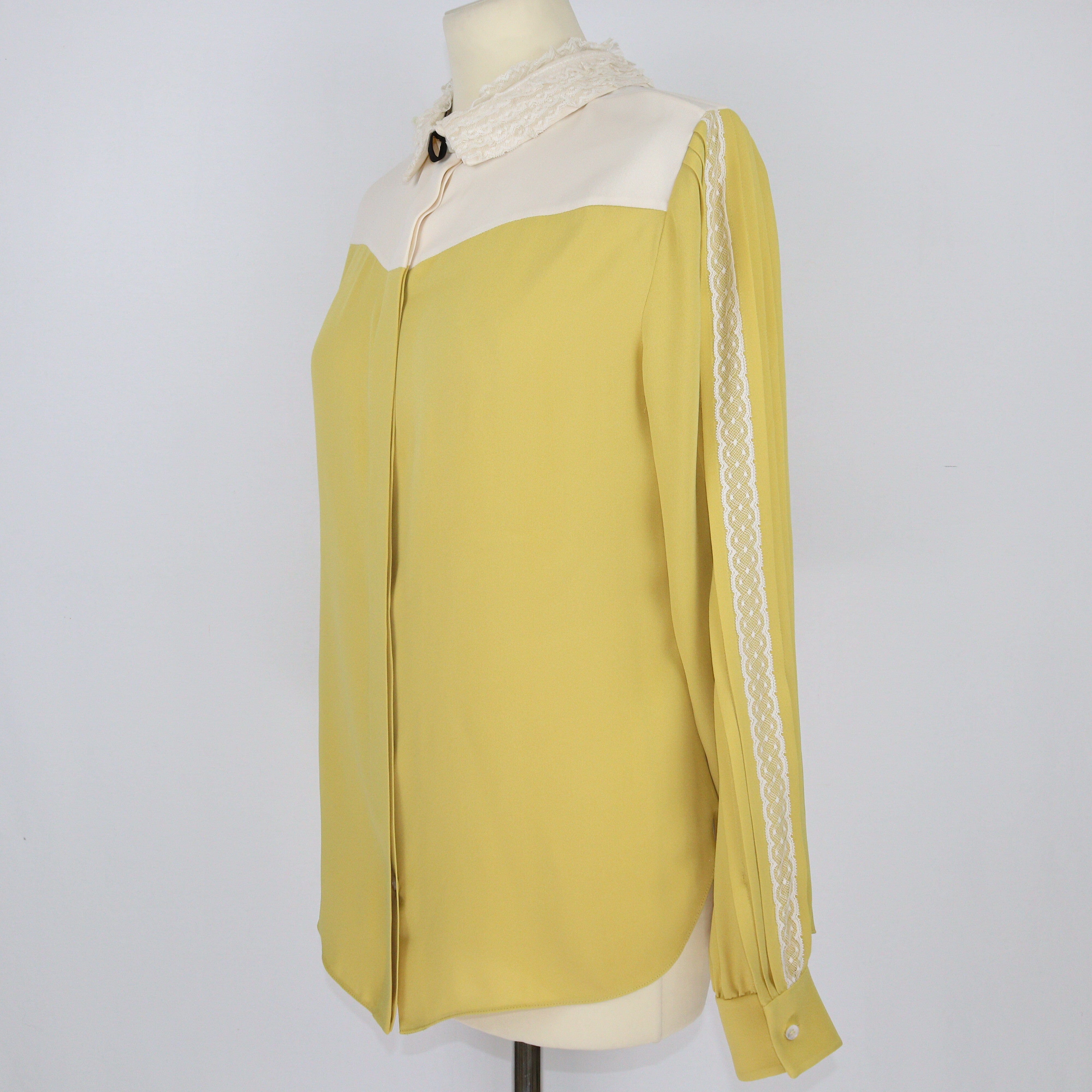 Yellow/Cream Pleated & Lace Detail Shirt Clothing Valentino 