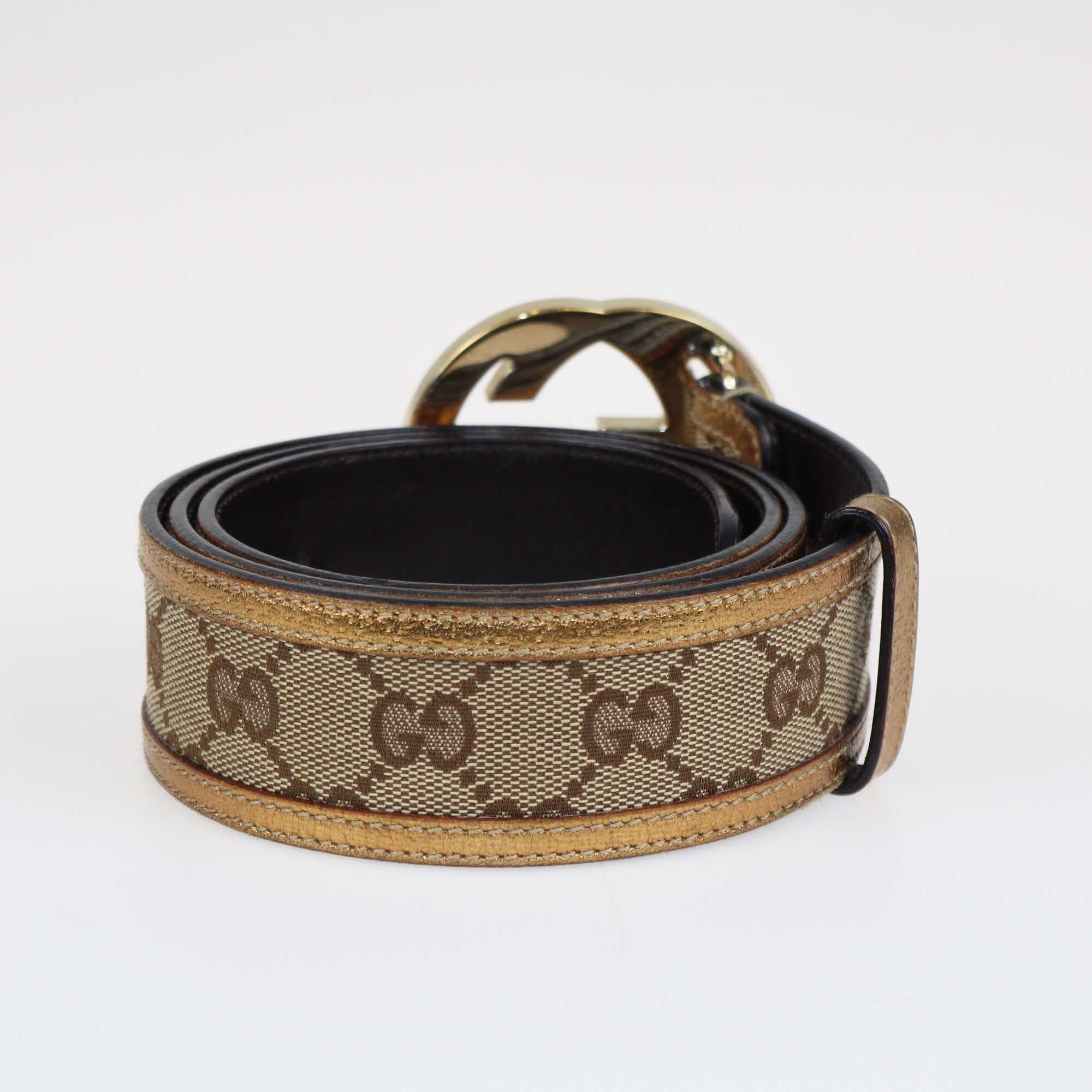 Gucci Bronze/Beige GG Canvas Interlocking G Buckle Belt Accessories Gucci 