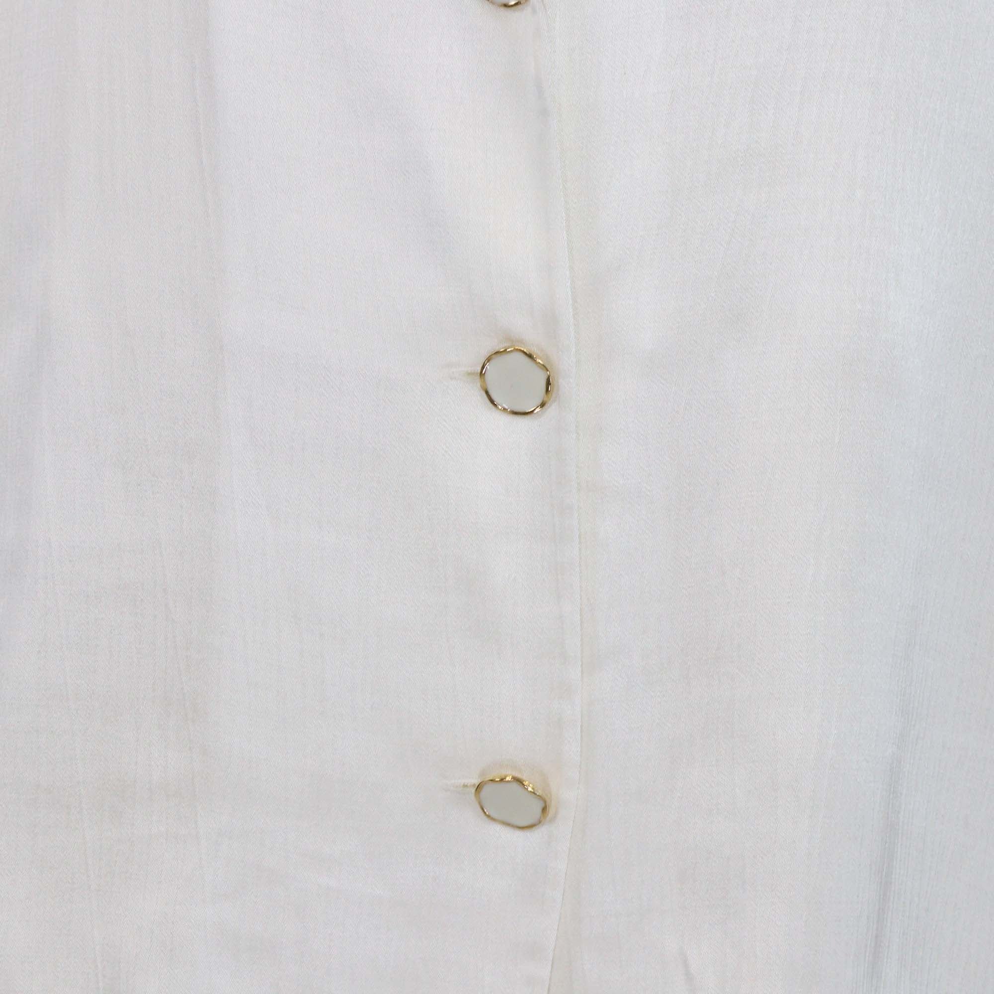 Gizia Off White Silk Satin Short-Sleeve Ecru Blouse