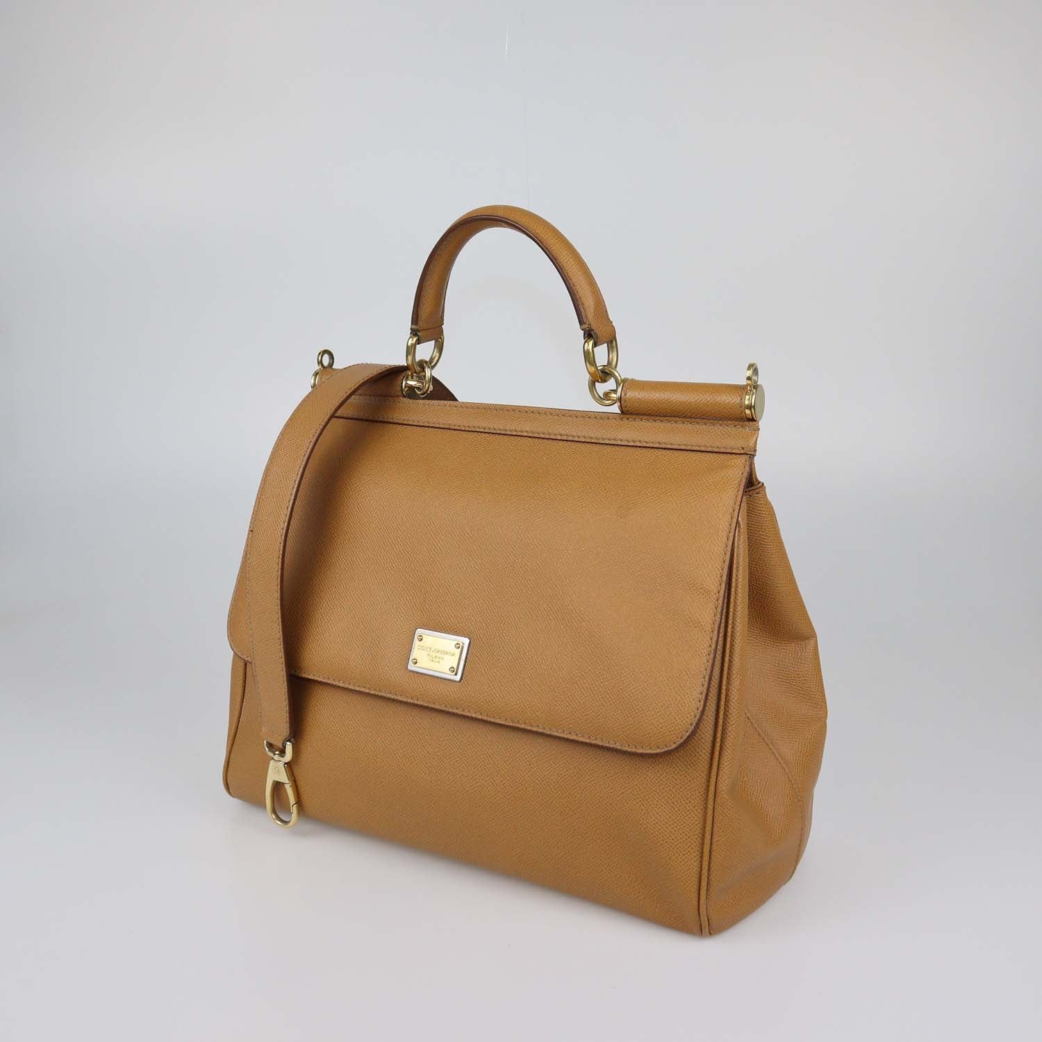 Dolce & Gabbana Brown Leather Large Miss Sicily Top Handle Bag