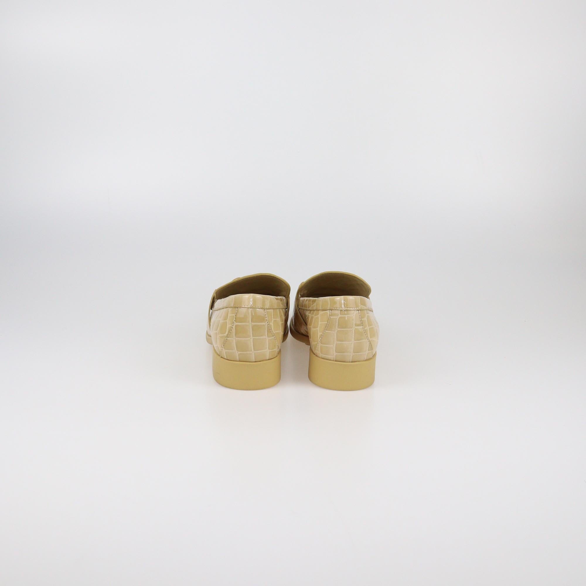 Bottega Veneta Beige Croc Embossed Patent Monsieur Moccasins Womens Bottega Veneta 