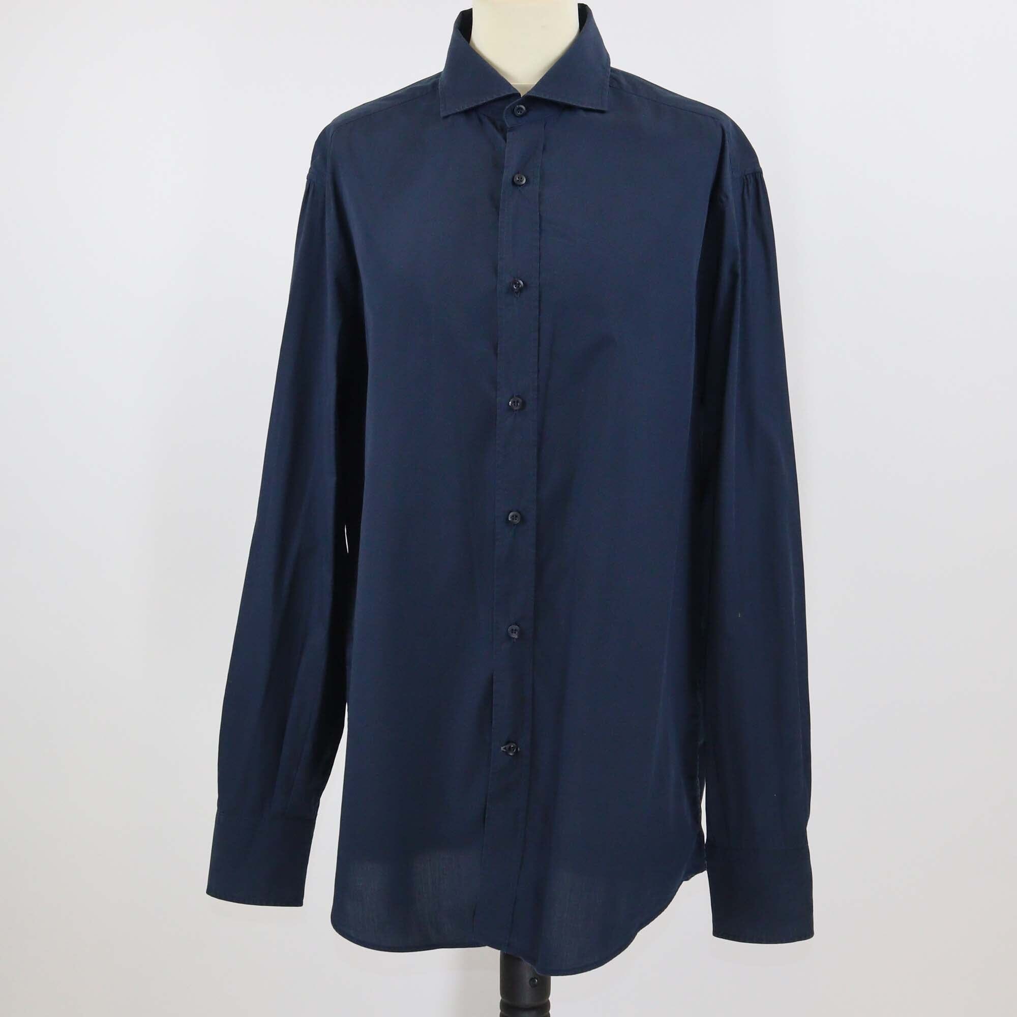 Brunello Cucinelli Dark Blue Cotton Basic Fit Button Front Long Sleeve Shirt Mens Brunello Cucinelli 