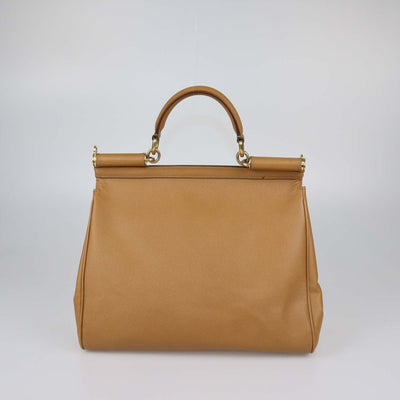 Dolce & Gabbana Brown Leather Large Miss Sicily Top Handle Bag