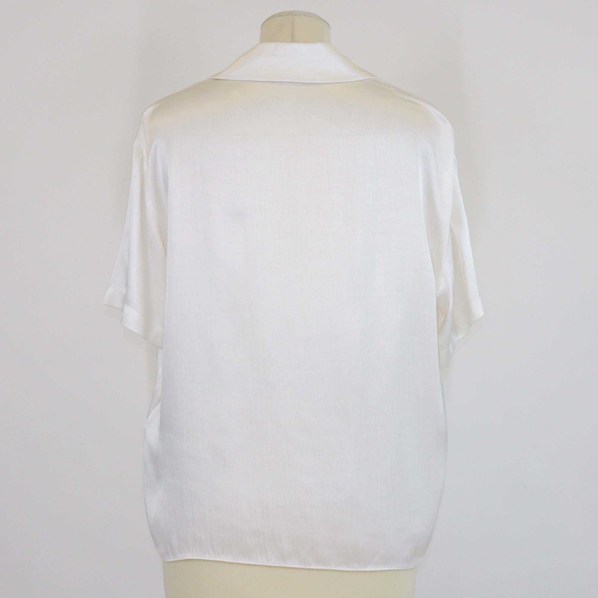 Gizia Off White Silk Satin Short-Sleeve Ecru Blouse