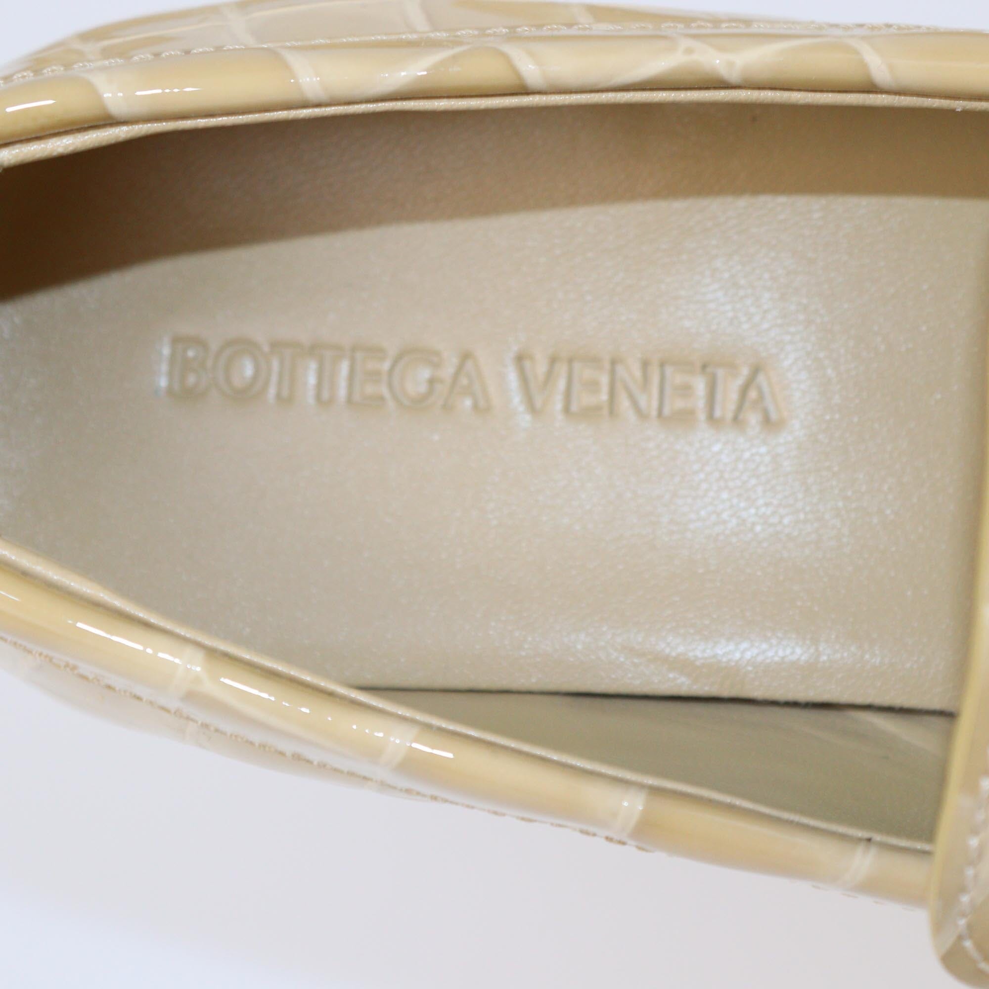 Bottega Veneta Beige Croc Embossed Patent Monsieur Moccasins Womens Bottega Veneta 