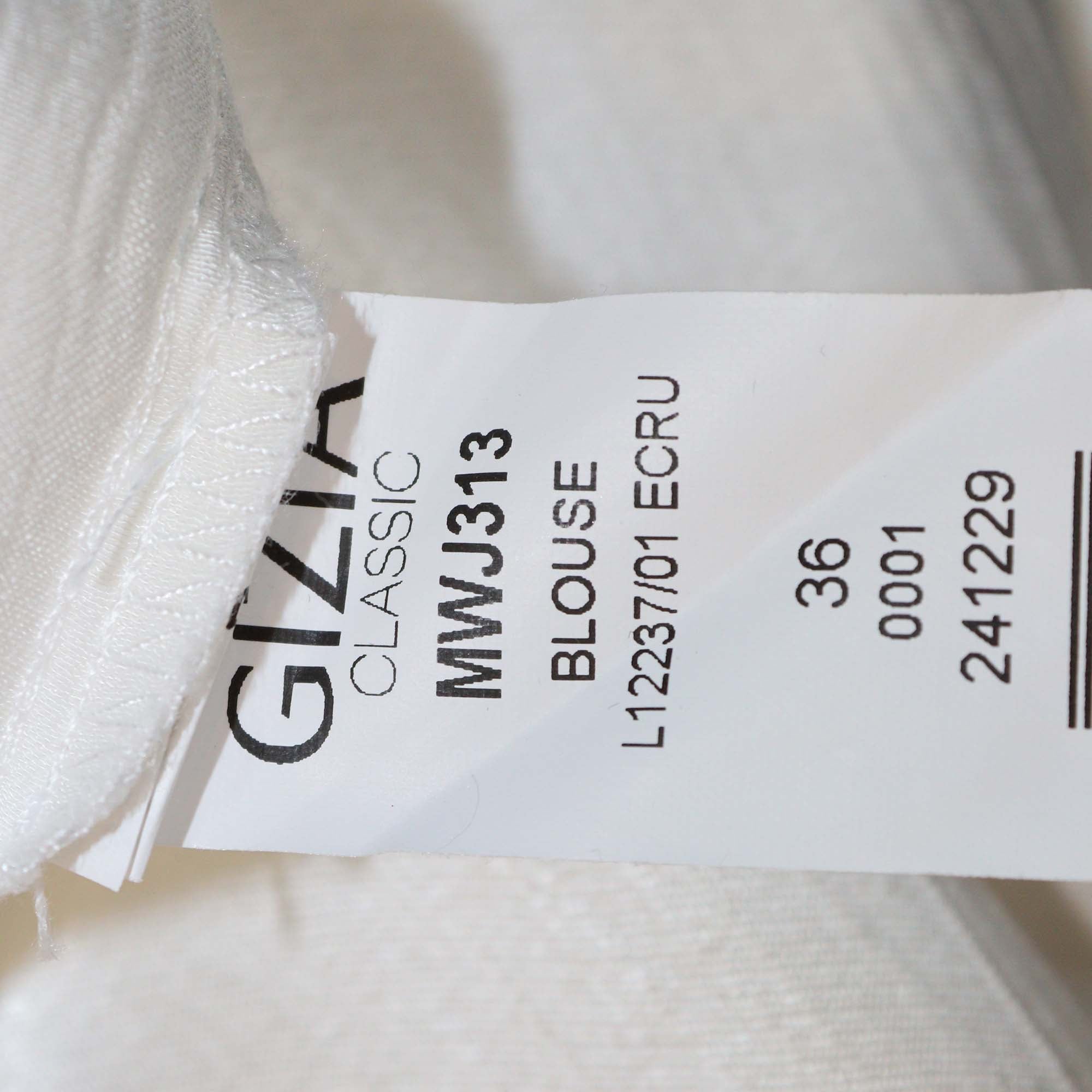 Gizia Off White Silk Satin Short-Sleeve Ecru Blouse