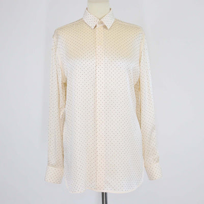 Saint Laurent Cream Crystal-Embellished Silk Long Sleeve Shirt