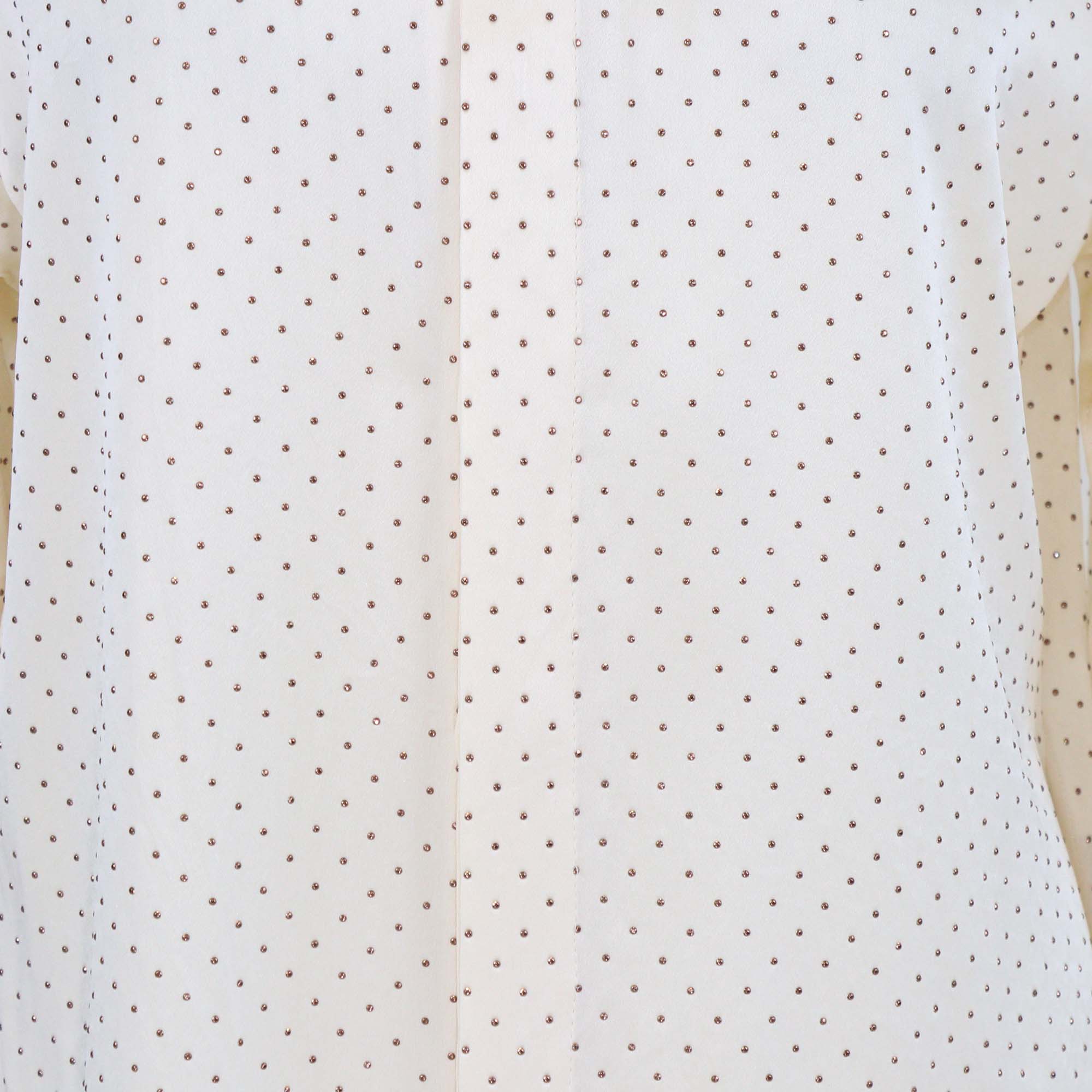 Saint Laurent Cream Crystal-Embellished Silk Long Sleeve Shirt