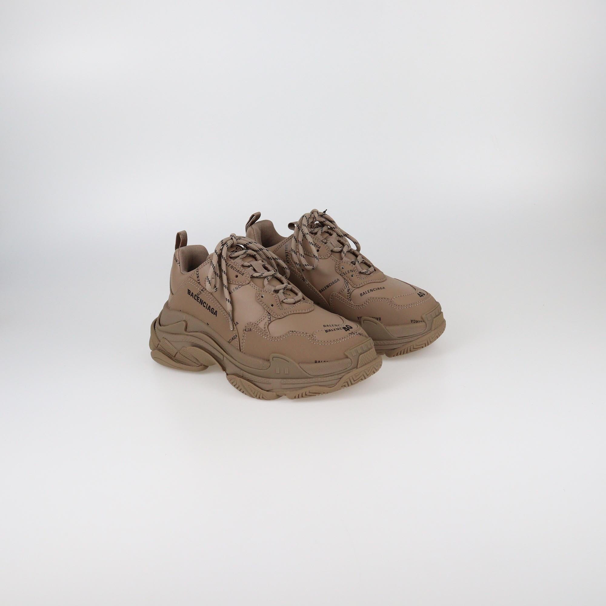 Balenciaga Brown All Over Triple S Sneakers Mens Balenciaga 