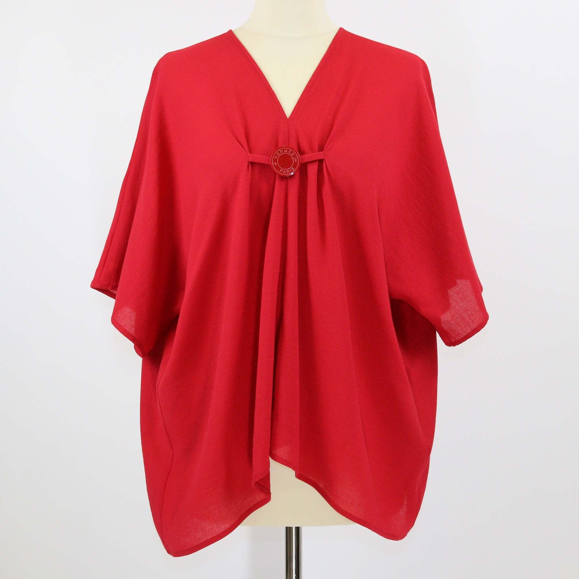 Hermes Red Cotton Resin Logo Detail Cotton Loose Fit Blouse Womens Hermes 