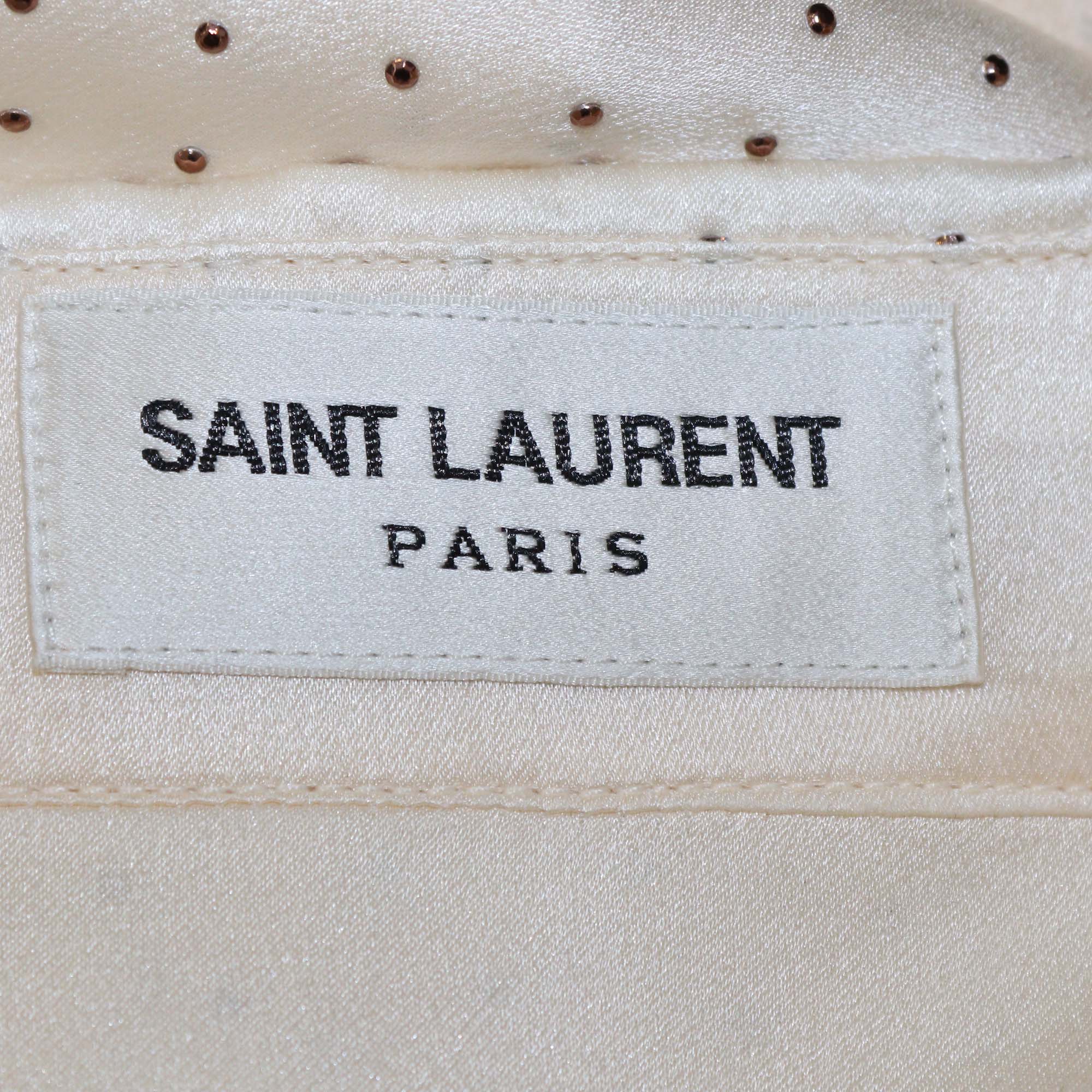 Saint Laurent Cream Crystal-Embellished Silk Long Sleeve Shirt