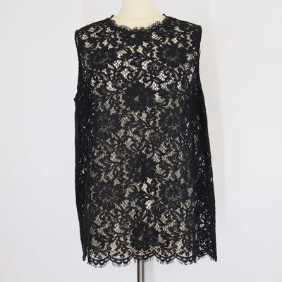Dolce & Gabbana Black Blended Cotton Floral Lace Sleeveless Top