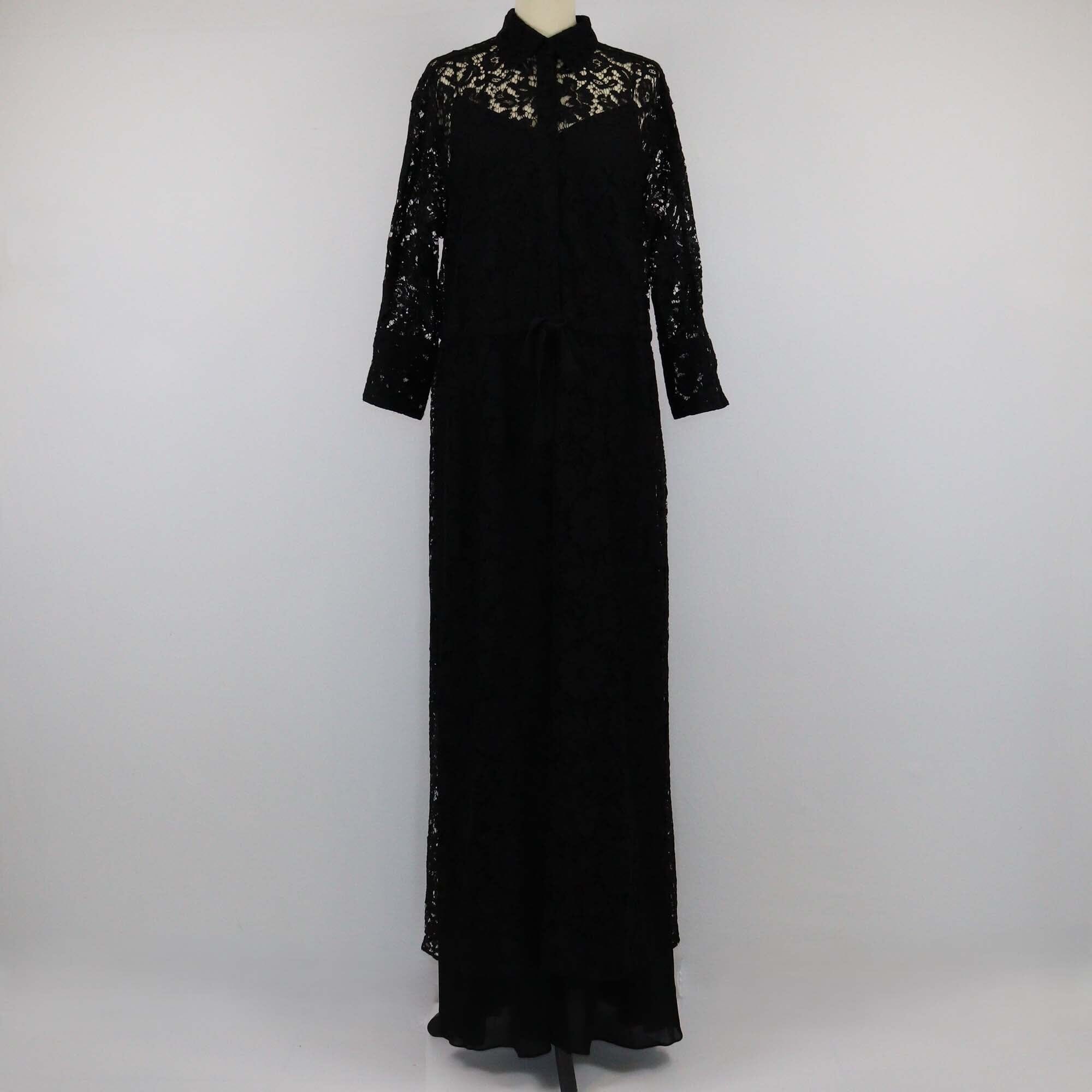 Valentino Black Floral Long Sleeve Maxi Dress Womens Valentino 