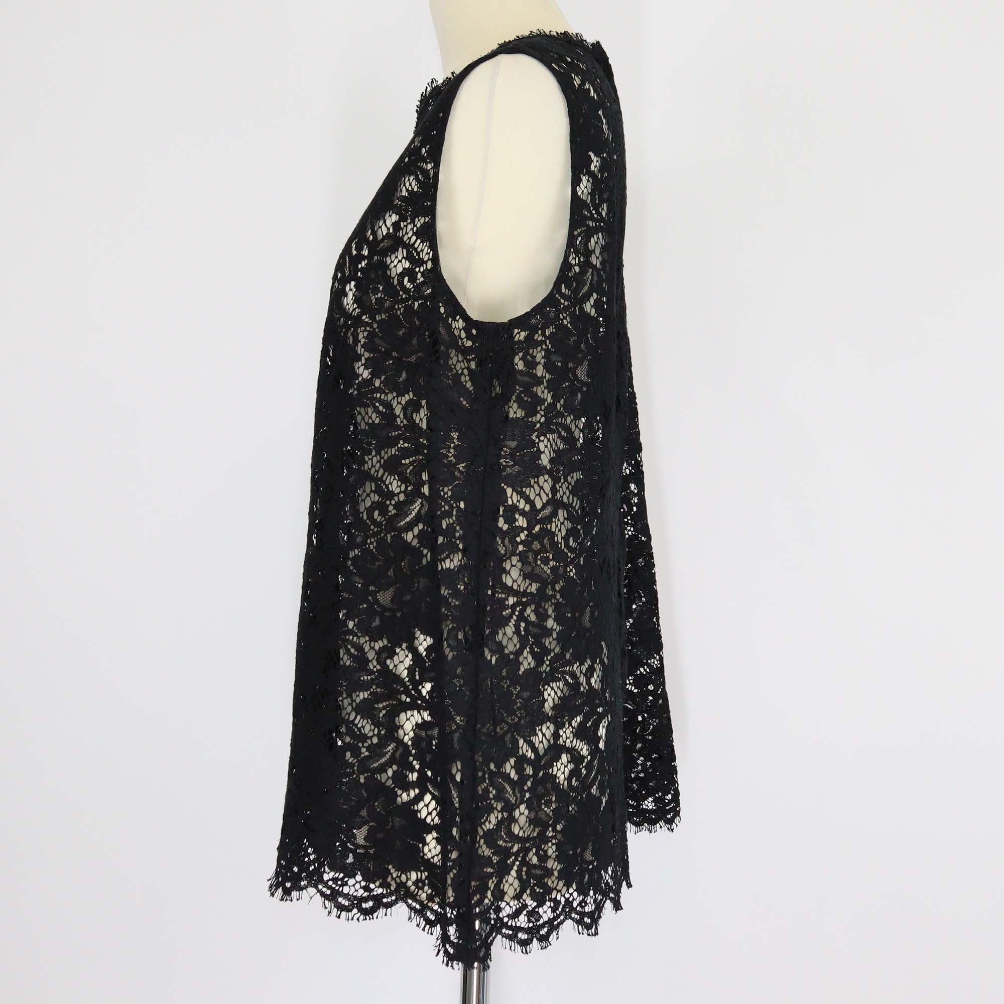Dolce & Gabbana Black Blended Cotton Floral Lace Sleeveless Top