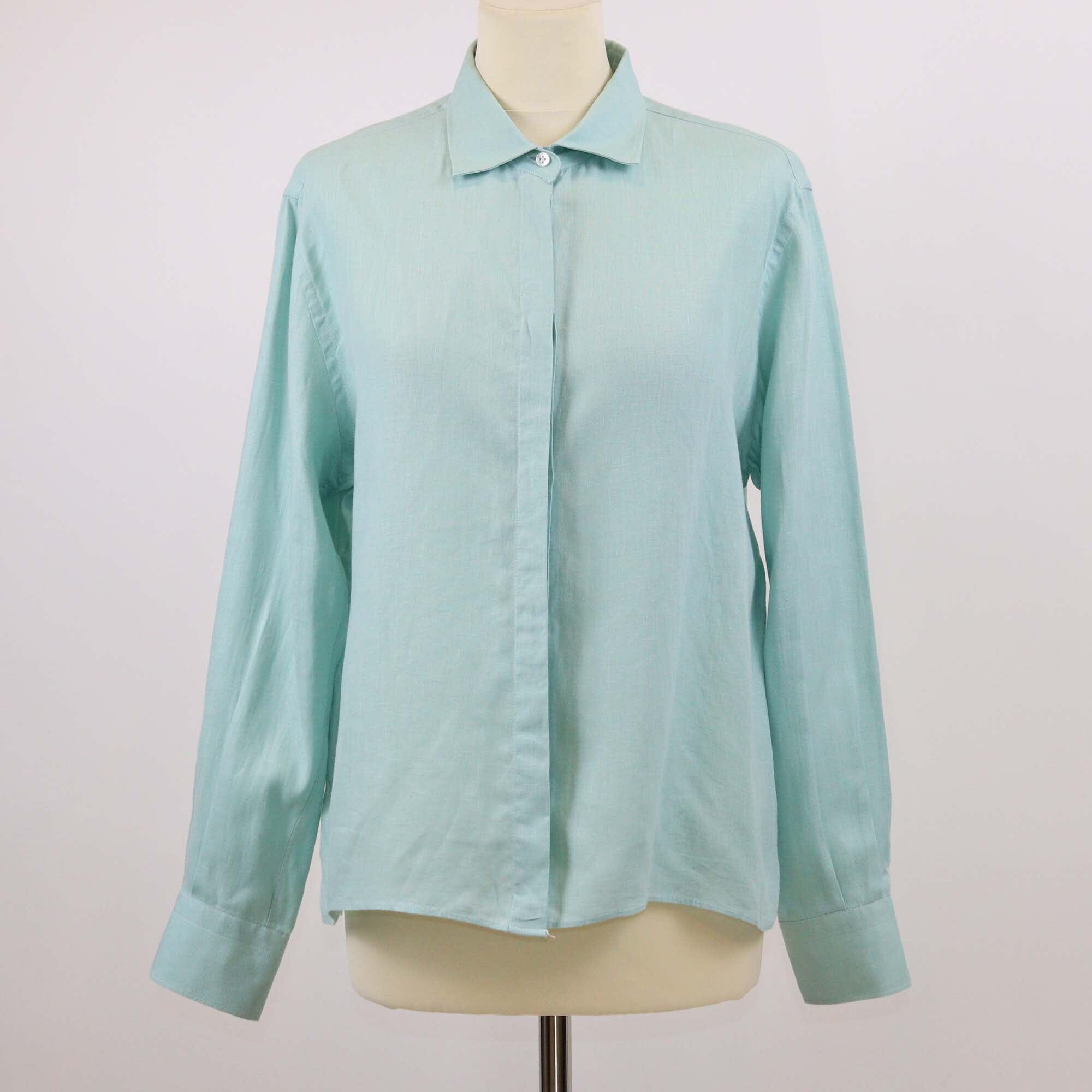 Loro Piana Mint Green Linen Button Front Long Sleeve Shirt Womens Loro Piana 