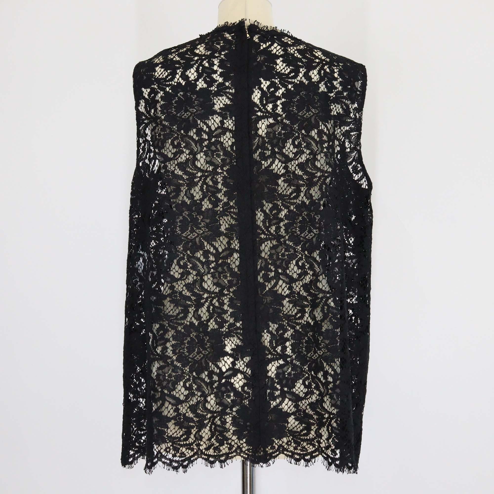 Dolce & Gabbana Black Blended Cotton Floral Lace Sleeveless Top