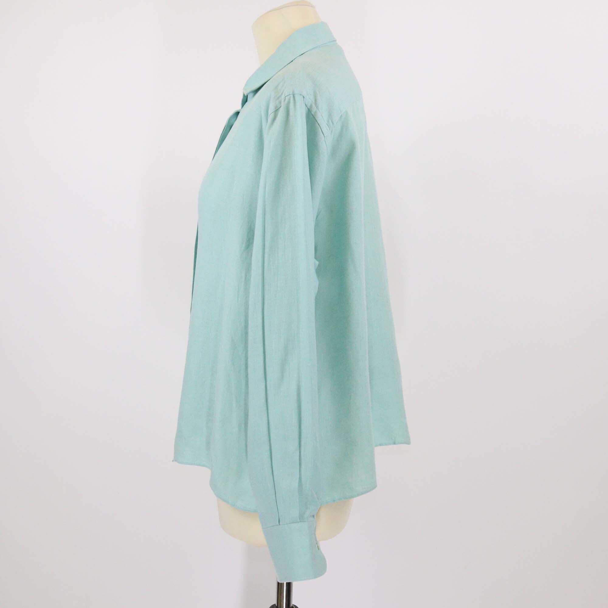Loro Piana Mint Green Linen Button Front Long Sleeve Shirt Womens Loro Piana 