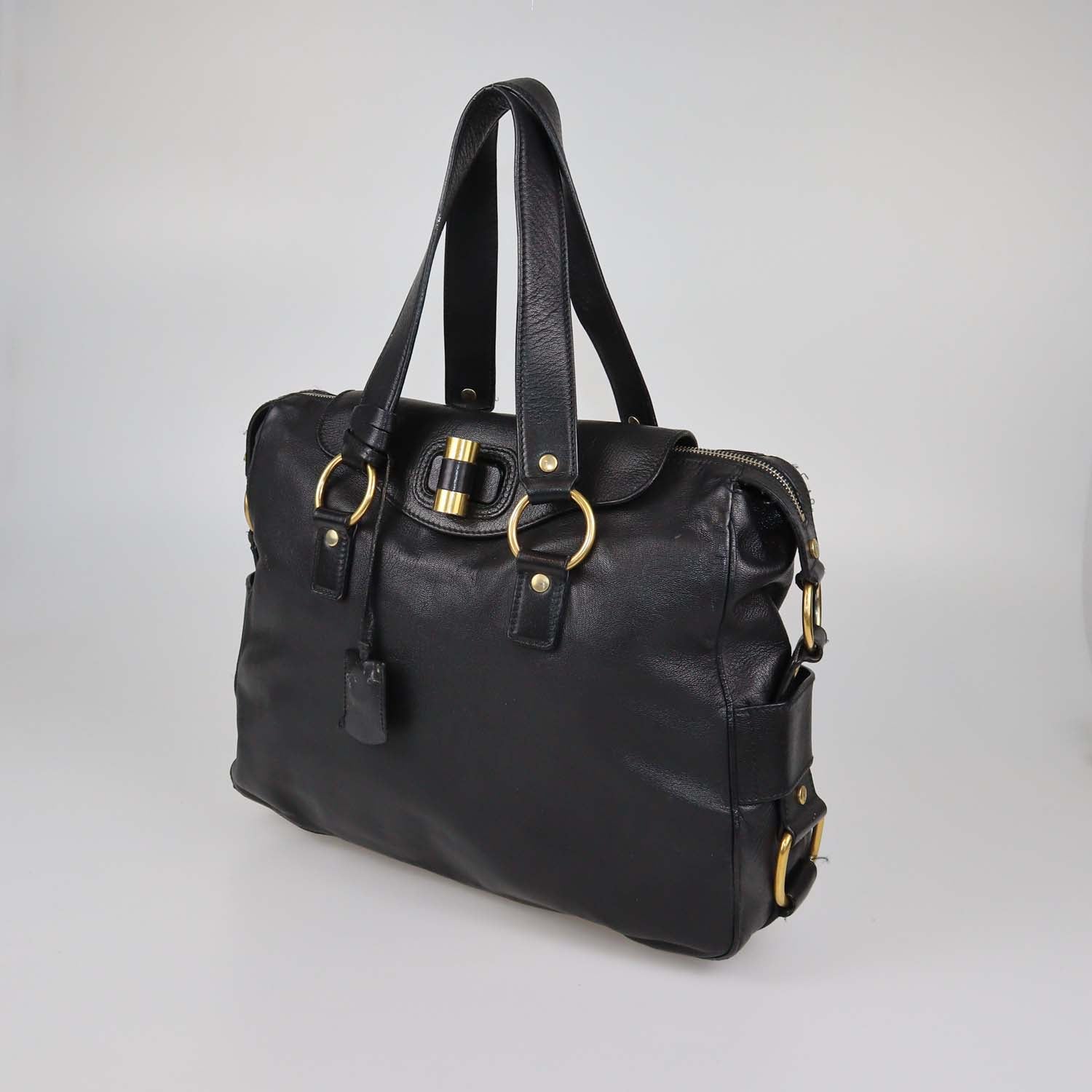 Yves Saint Laurent Black Leather Rive Gauche Tote