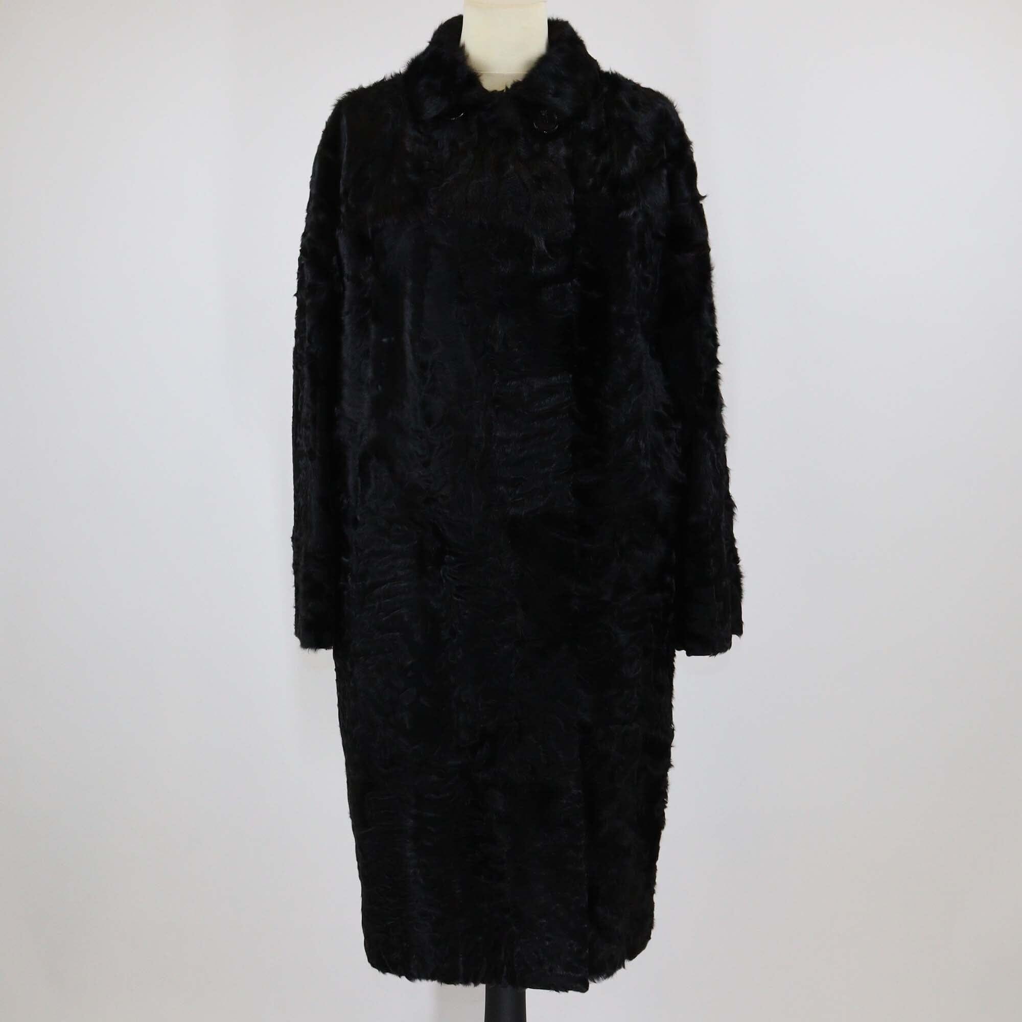Etro Black Fur Lamb Leather Collar Long Sleeve Coat Womens Etro 