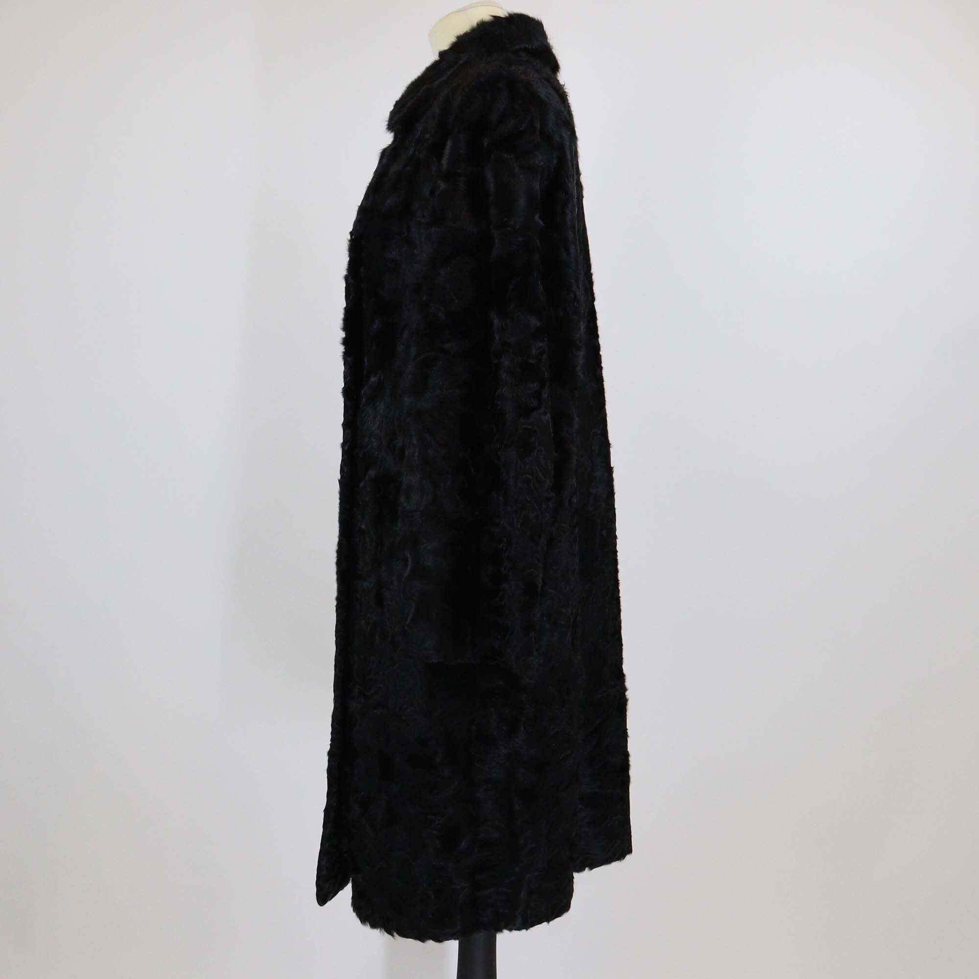 Etro Black Fur Lamb Leather Collar Long Sleeve Coat Womens Etro 