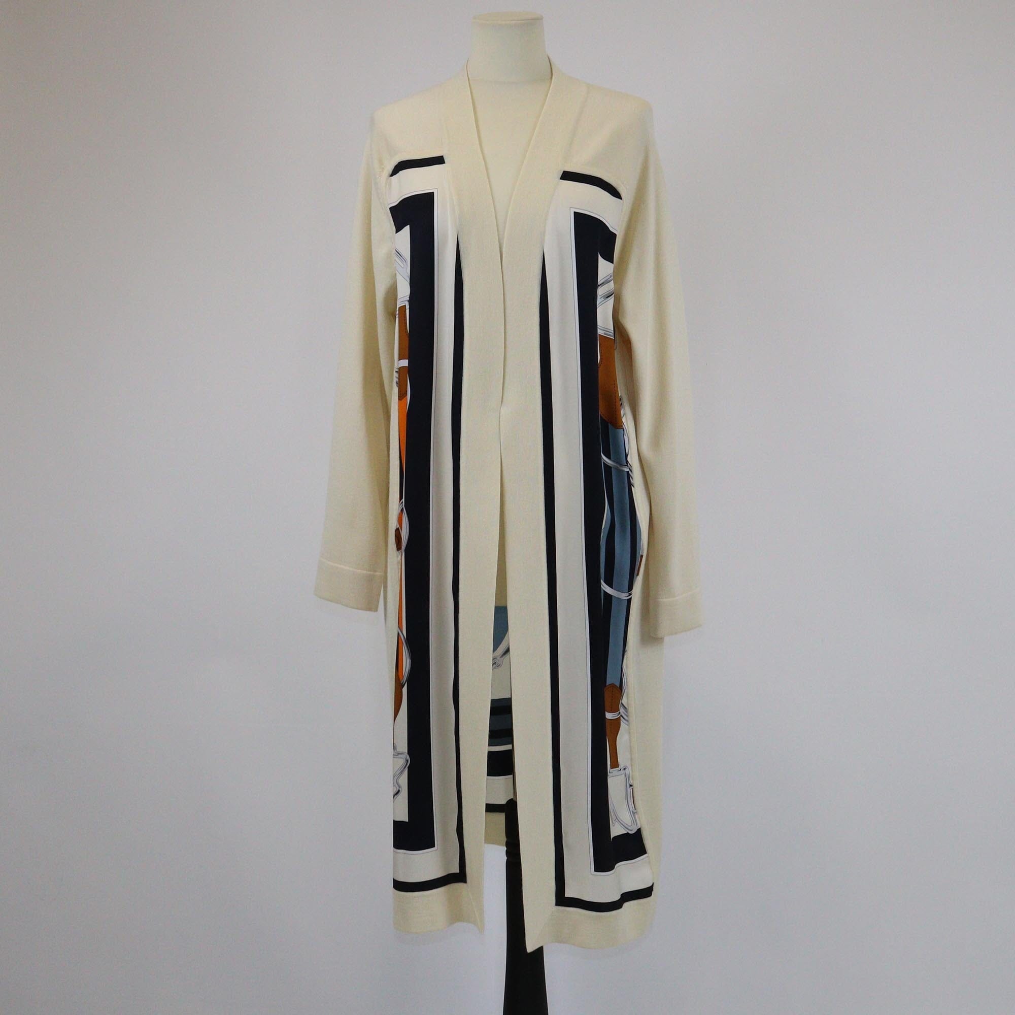 Hermes Cream/Multicolor Printed Long Cardigan Womens Hermes 