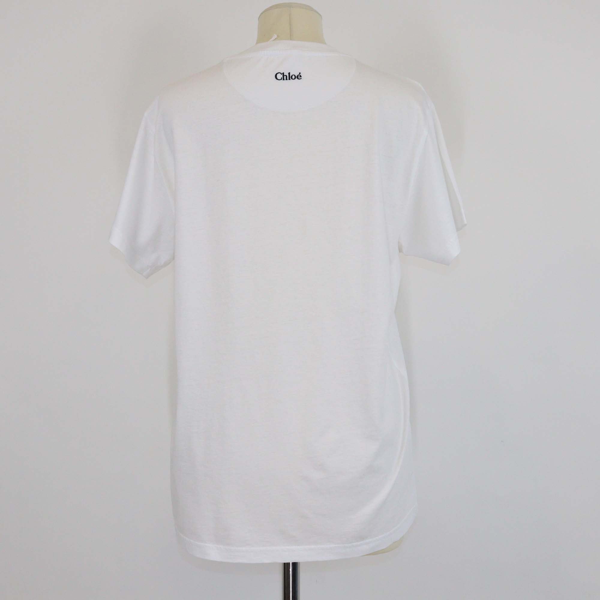 Chloe White Cotton Logo Embroidered T-Shirt