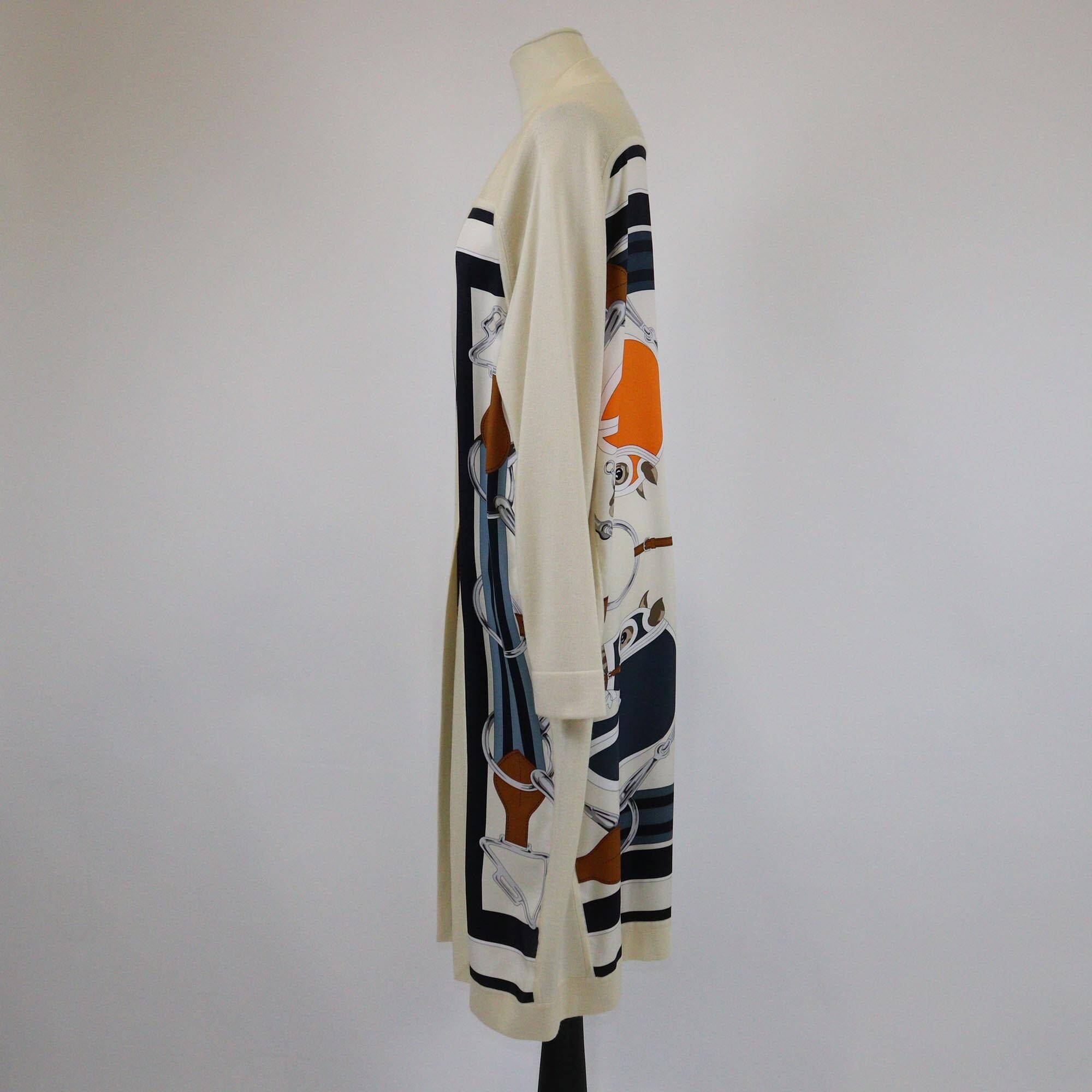 Hermes Cream/Multicolor Printed Long Cardigan Womens Hermes 