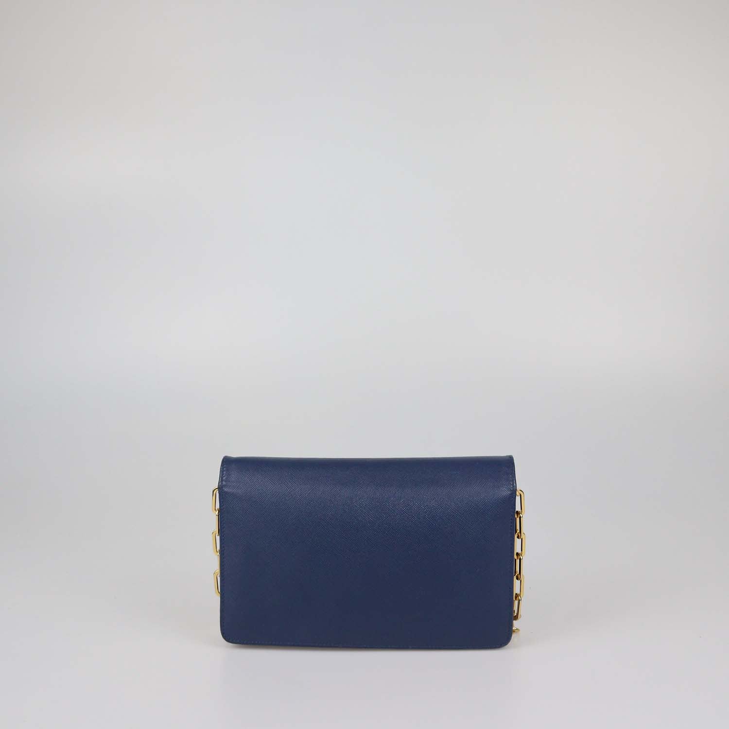 Prada Navy Blue Saffiano Leather Flap Wallet on Chain