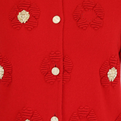 Chanel Red Cashmere Lion Charm Embellished Short Sleeve Cardigan