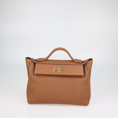 Hermes Gold Togo and Swift Leather 24/24 29 Bag w/ Twilly