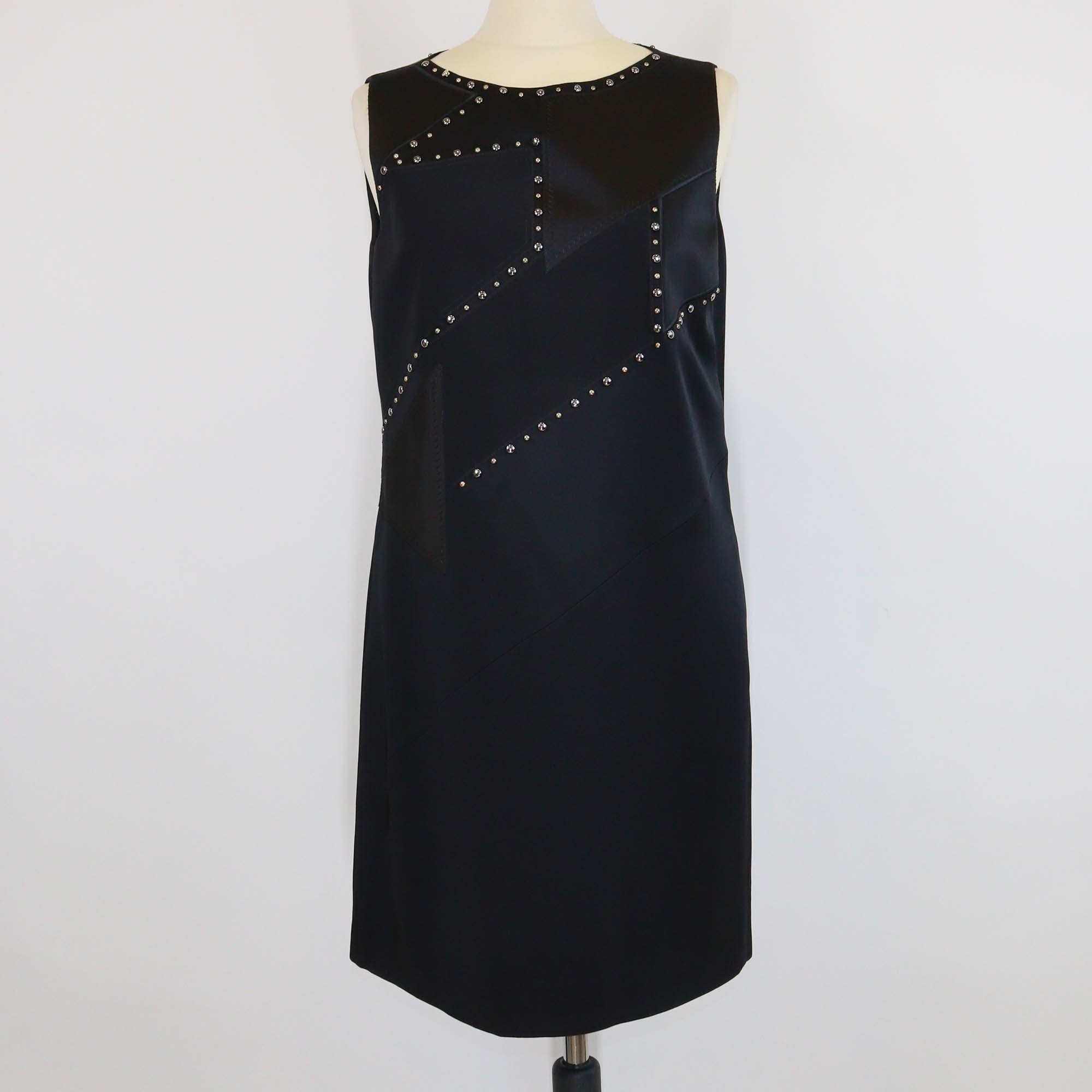 Versace Black Blend Acetate Studded Sleeveless Mini Dress