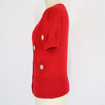 Chanel Red Cashmere Lion Charm Embellished Short Sleeve Cardigan