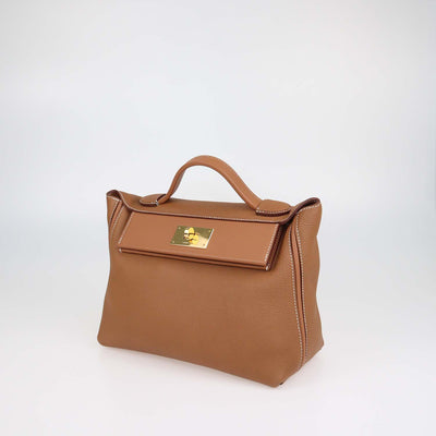 Hermes Gold Togo and Swift Leather 24/24 29 Bag w/ Twilly