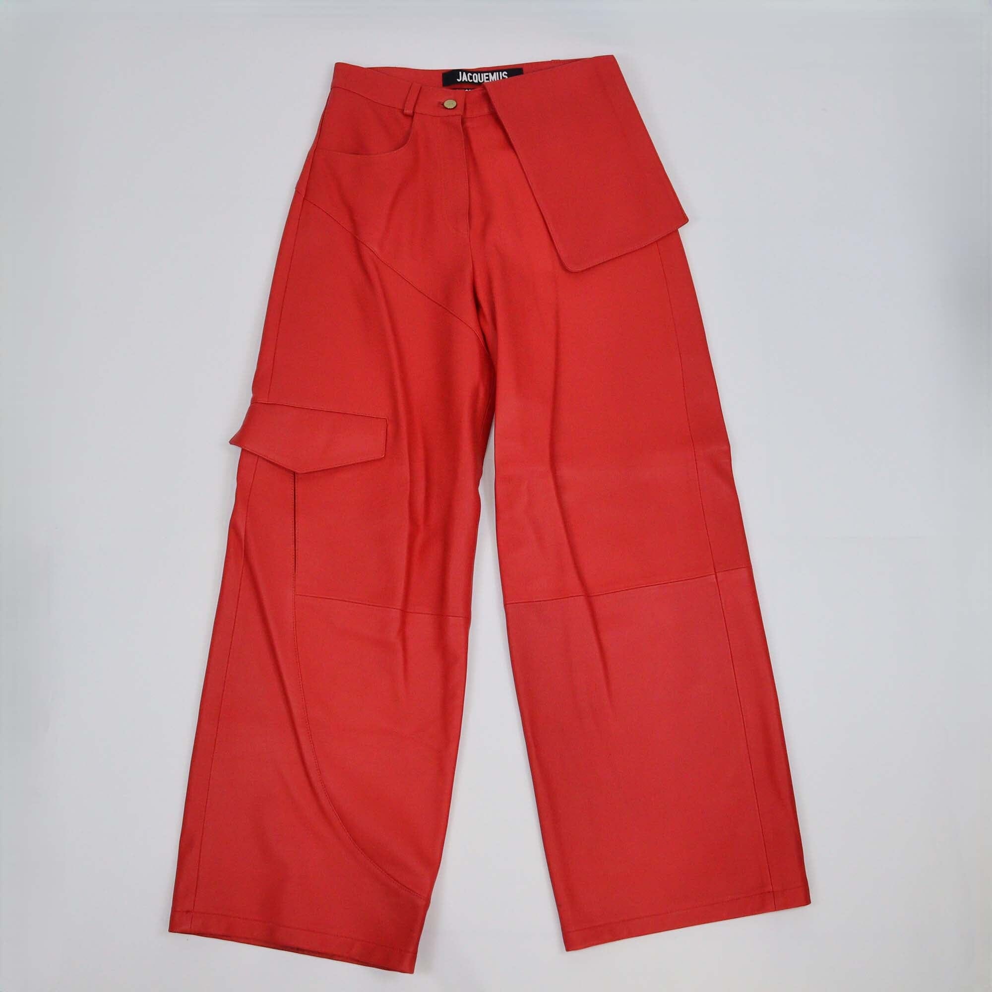 Jacquemus Red Leather Wide Pants Womens Jacquemus 