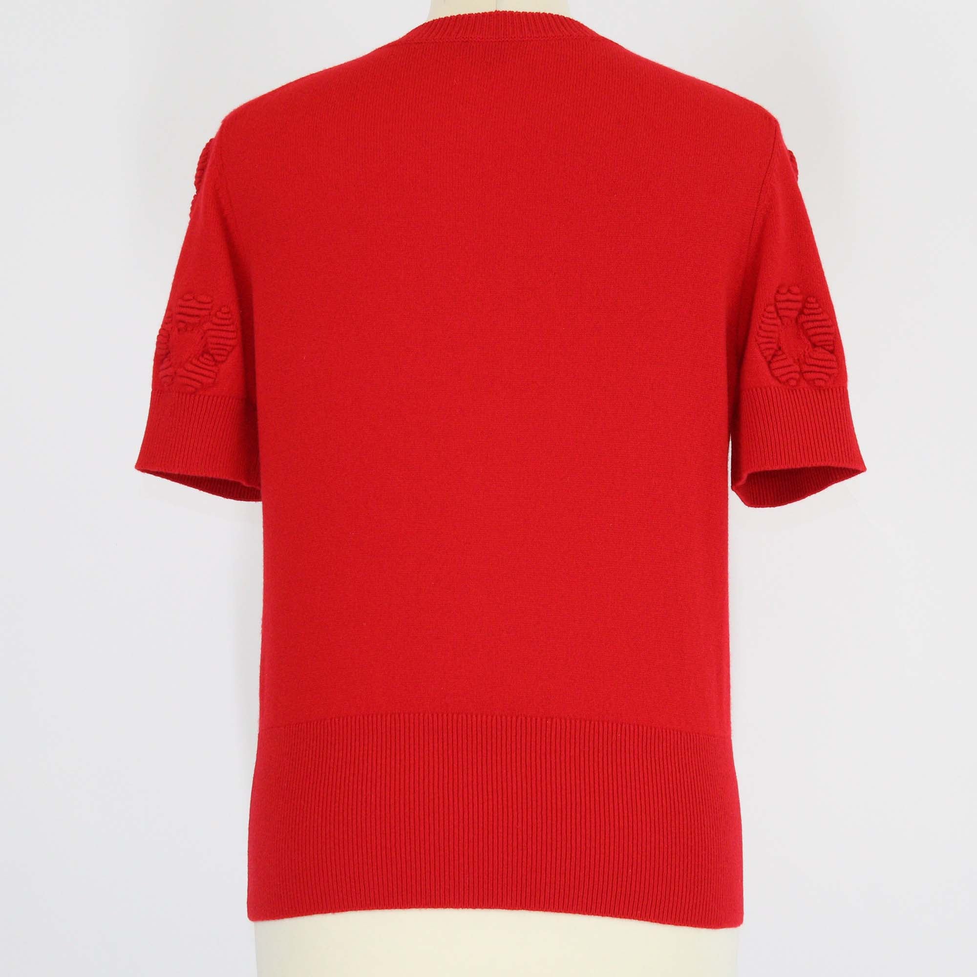 Chanel Red Cashmere Lion Charm Embellished Short Sleeve Cardigan