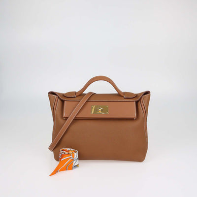 Hermes Gold Togo and Swift Leather 24/24 29 Bag w/ Twilly