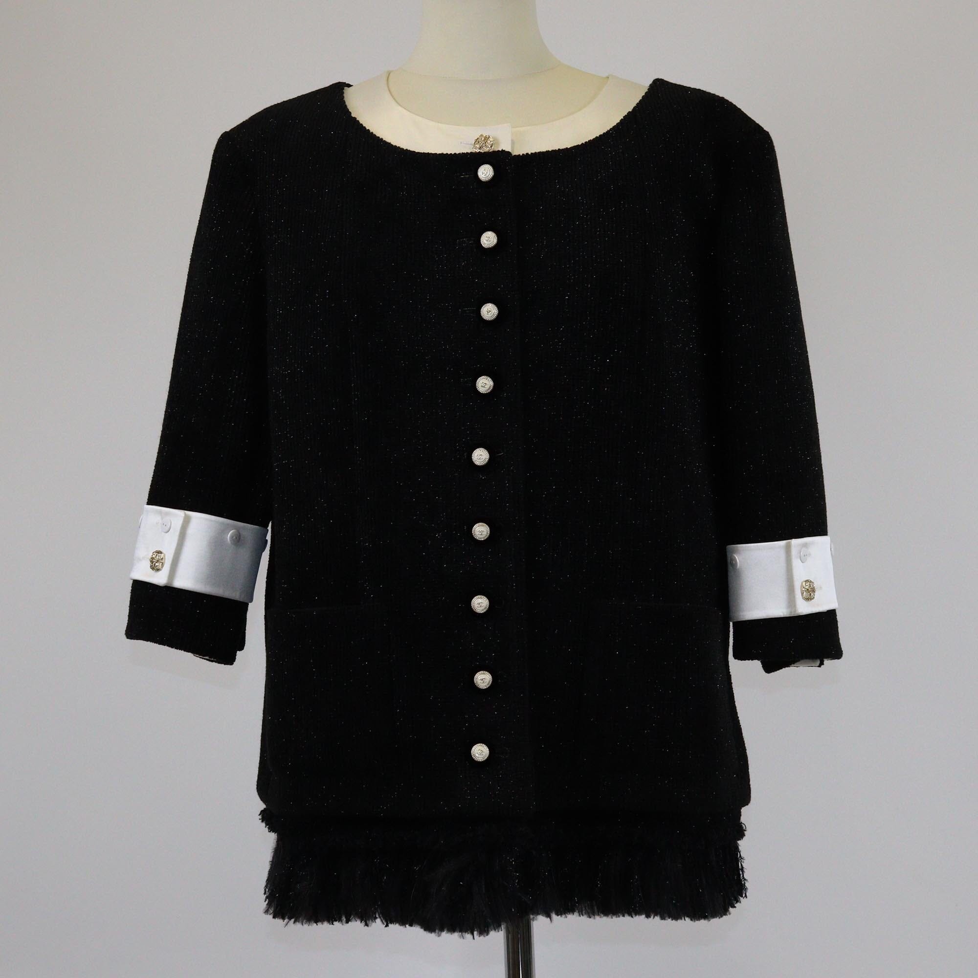 Chanel Black/White Metiers D'Art Feather Trim Jacket Womens Chanel 