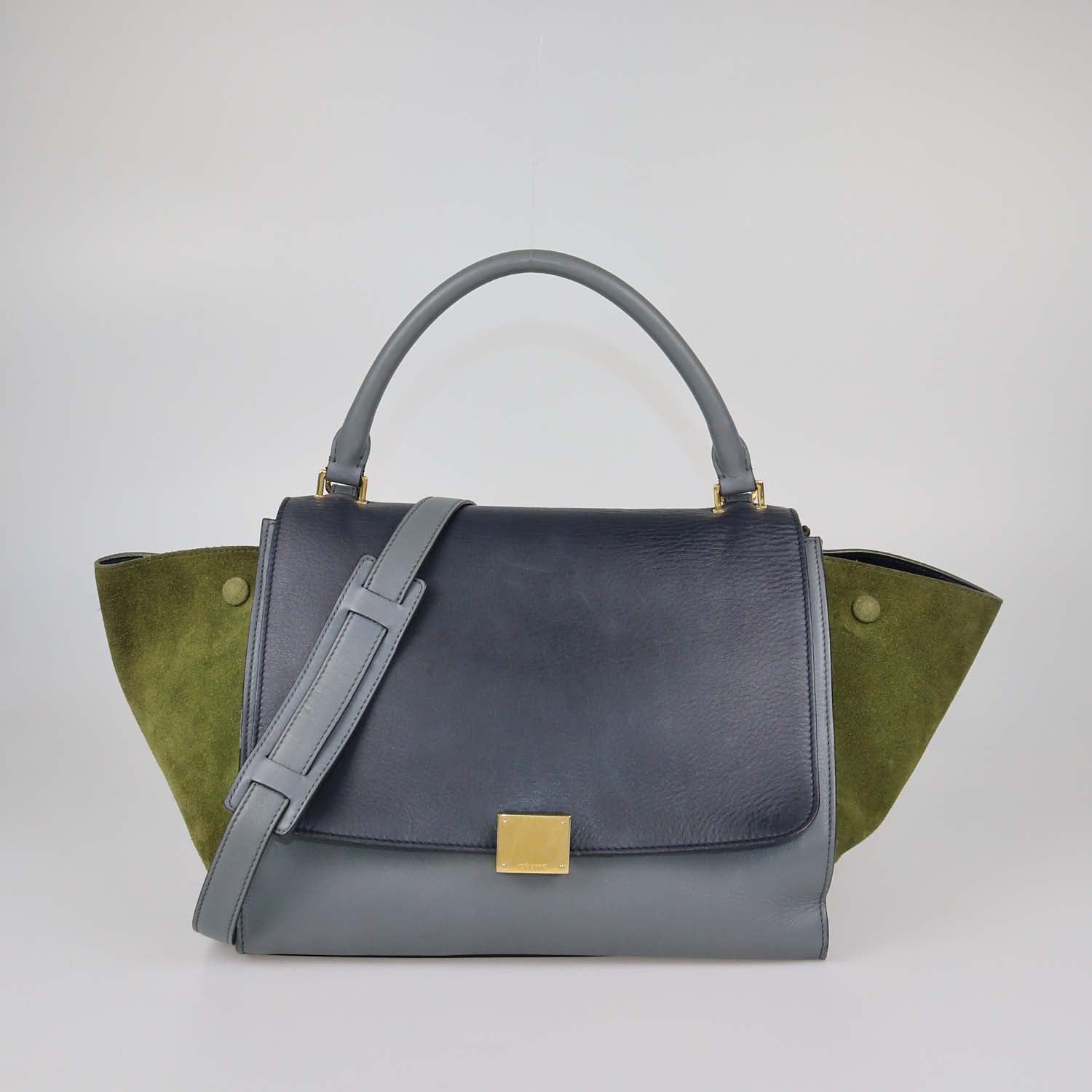 Celine Tricolor Leather and Suede Medium Trapeze Top Handle Bag