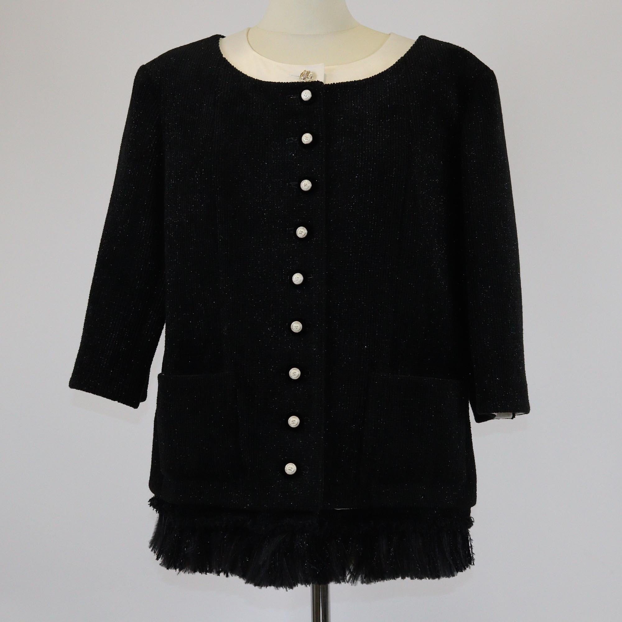 Chanel Black/White Metiers D'Art Feather Trim Jacket Womens Chanel 