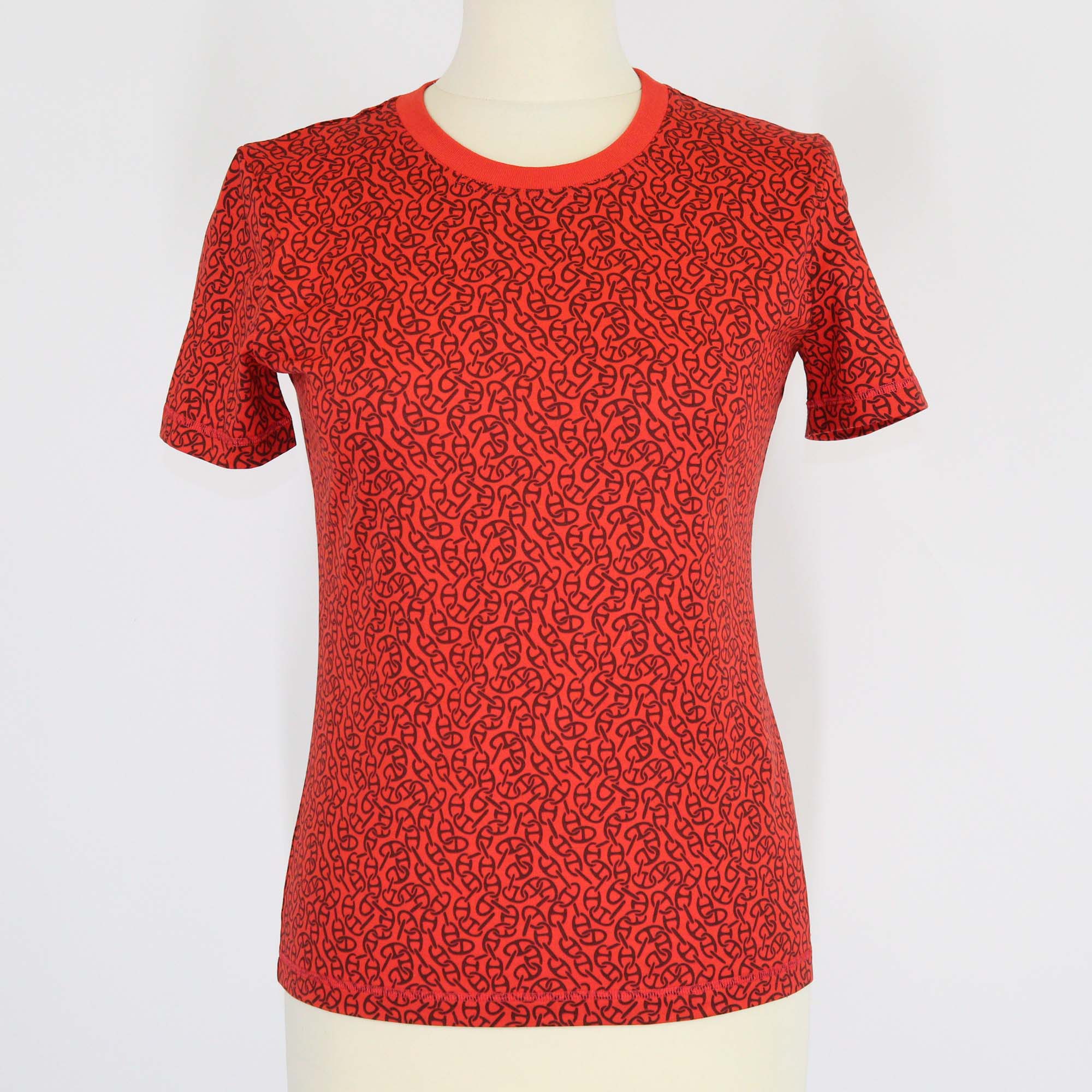 Hermes Red Cotton Printed Naoussa Micro Chaine T-Shirt