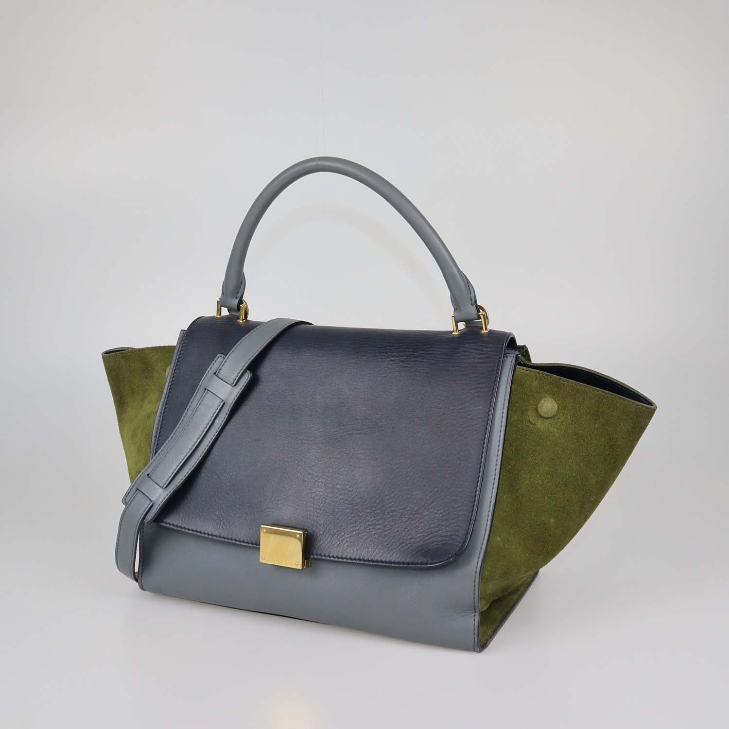 Celine Tricolor Leather and Suede Medium Trapeze Top Handle Bag