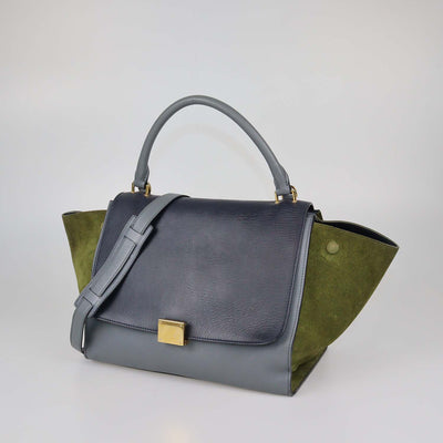 Celine Tricolor Leather and Suede Medium Trapeze Top Handle Bag