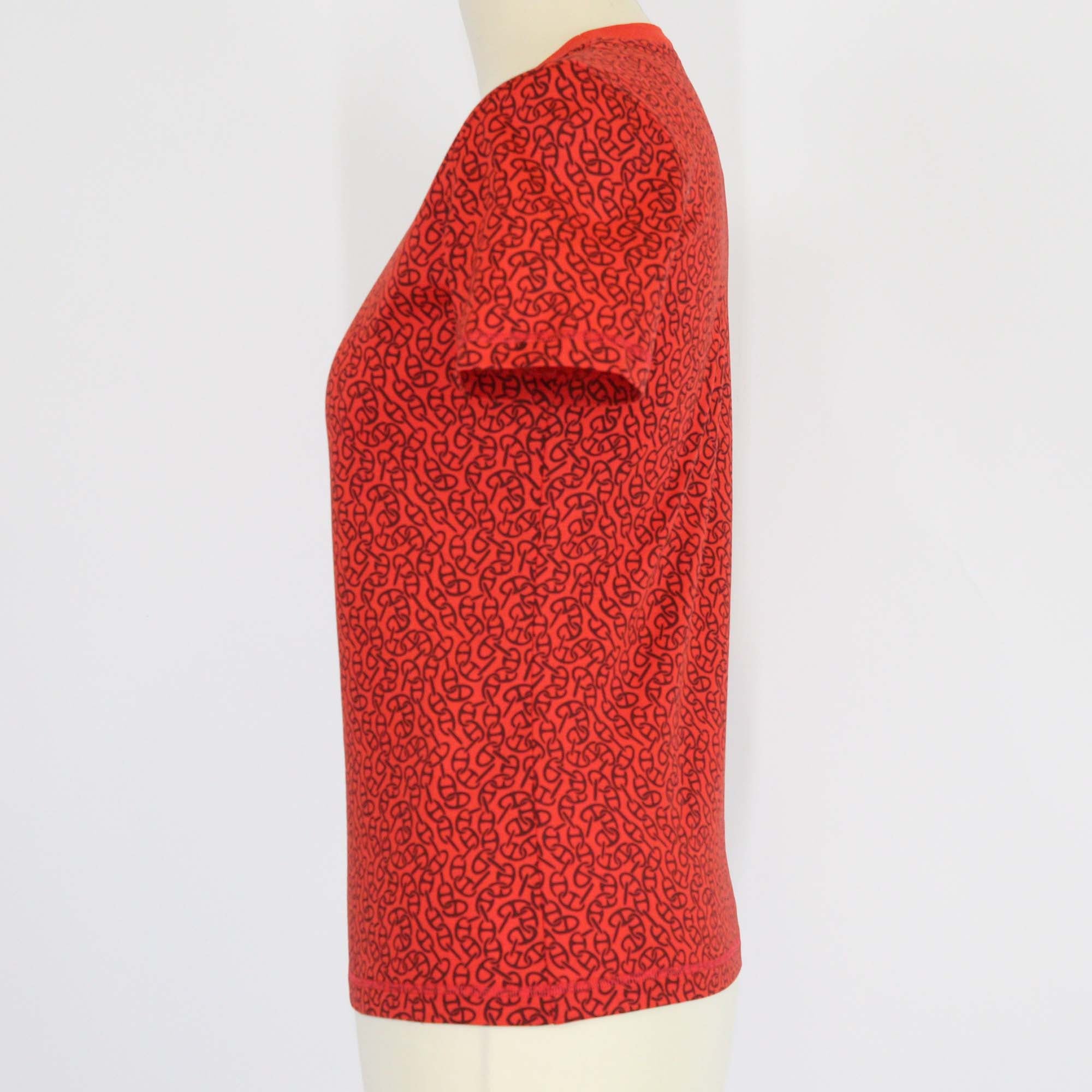 Hermes Red Cotton Printed Naoussa Micro Chaine T-Shirt