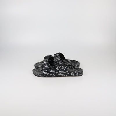 Balenciaga Black Reflective Monogram Mallorca Flat Sandals Mens Balenciaga 