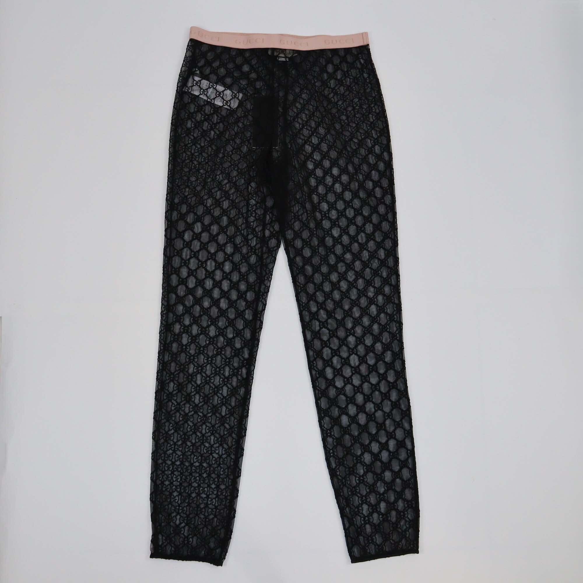 Gucci Black GG Embroidered Tulle Sheer Leggings Pants Womens Gucci 