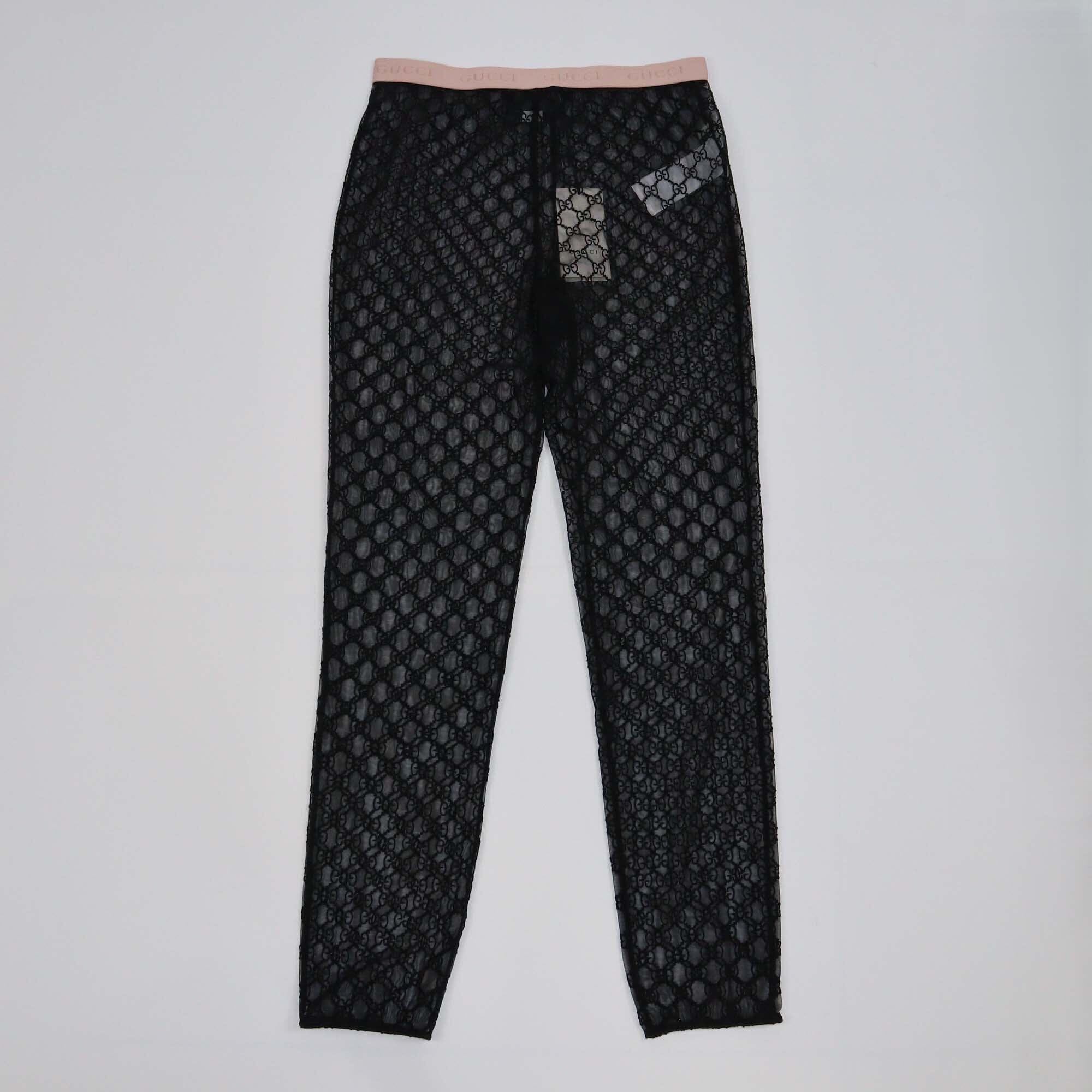 Gucci Black GG Embroidered Tulle Sheer Leggings Pants Womens Gucci 